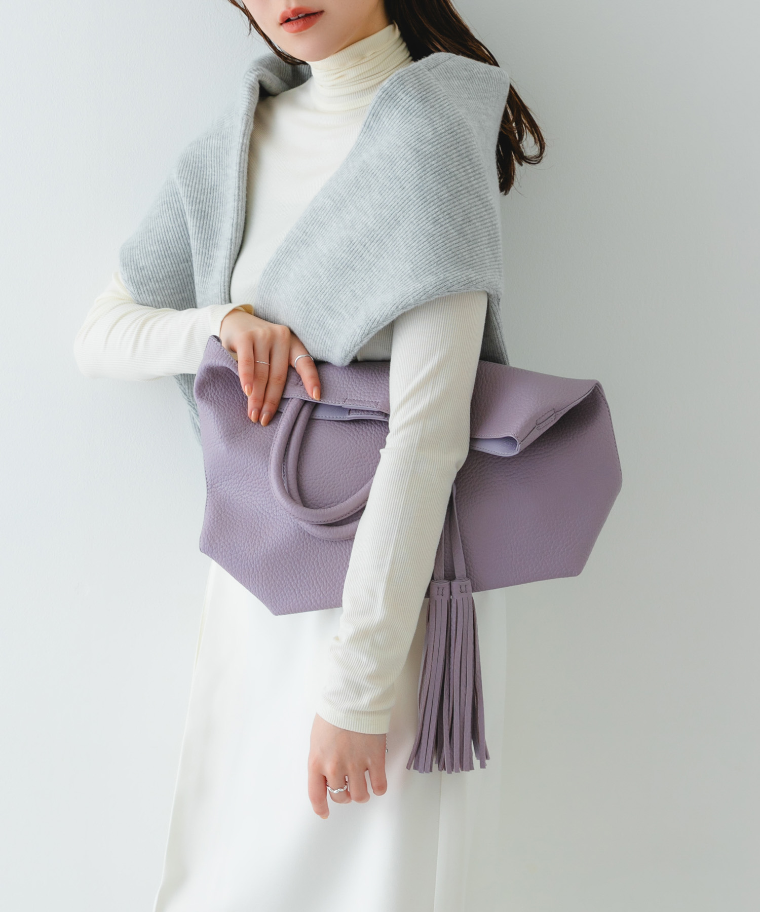 タッセル軽量2WAYシンプルトートバッグ LILAC one