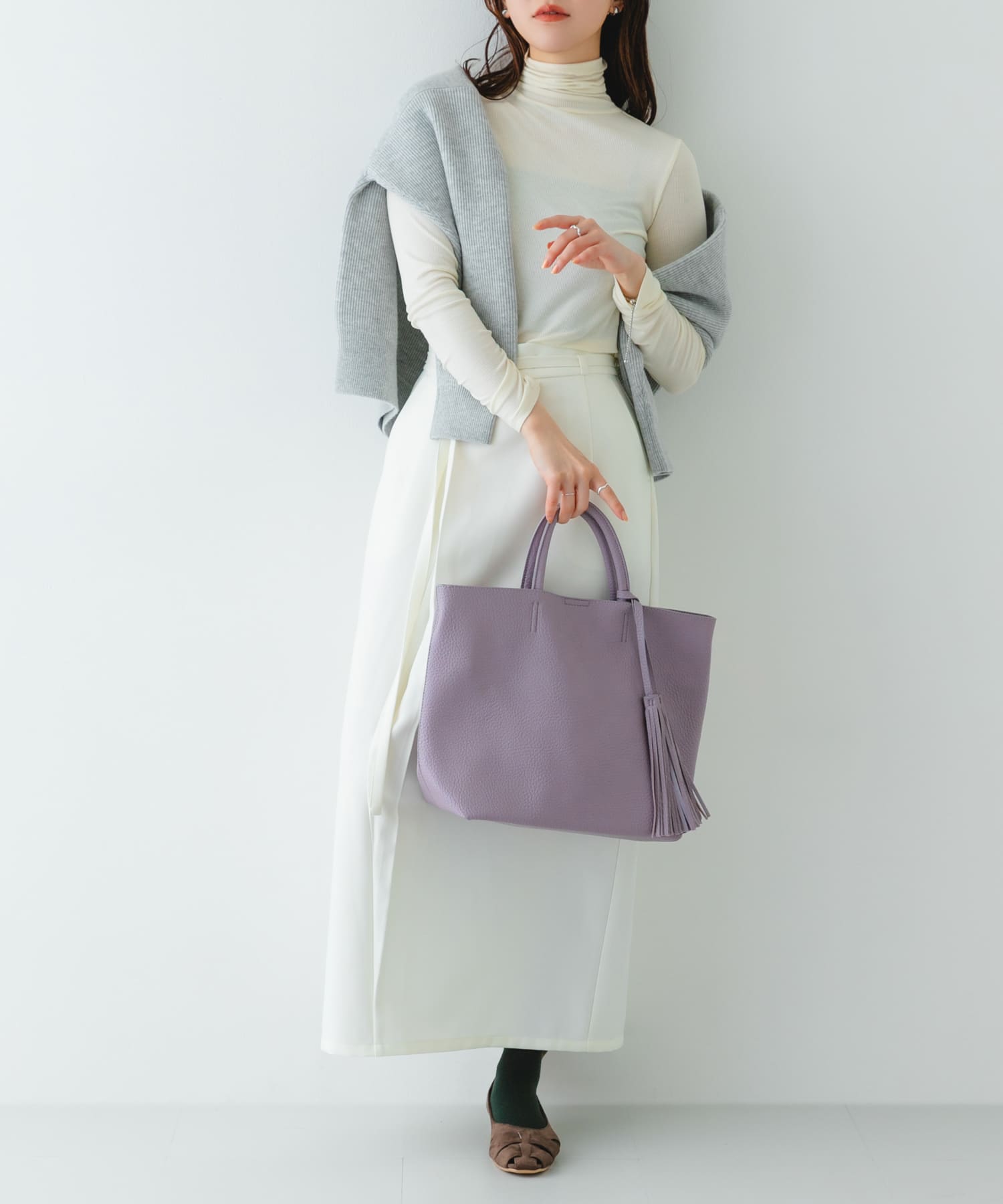 タッセル軽量2WAYシンプルトートバッグ LILAC one