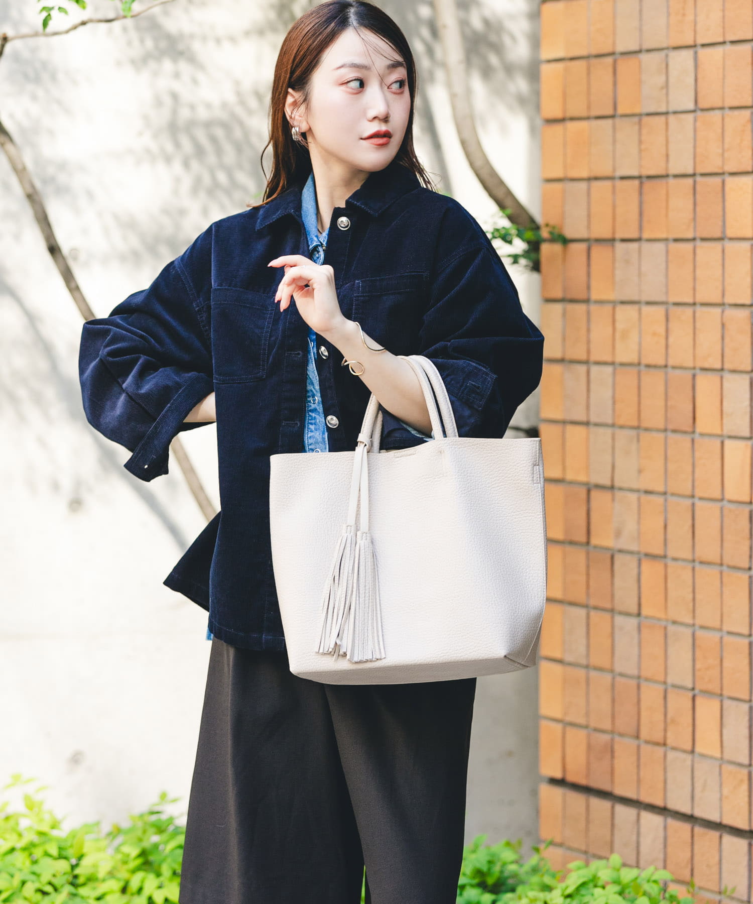 タッセル軽量2WAYシンプルトートバッグ ECRU one