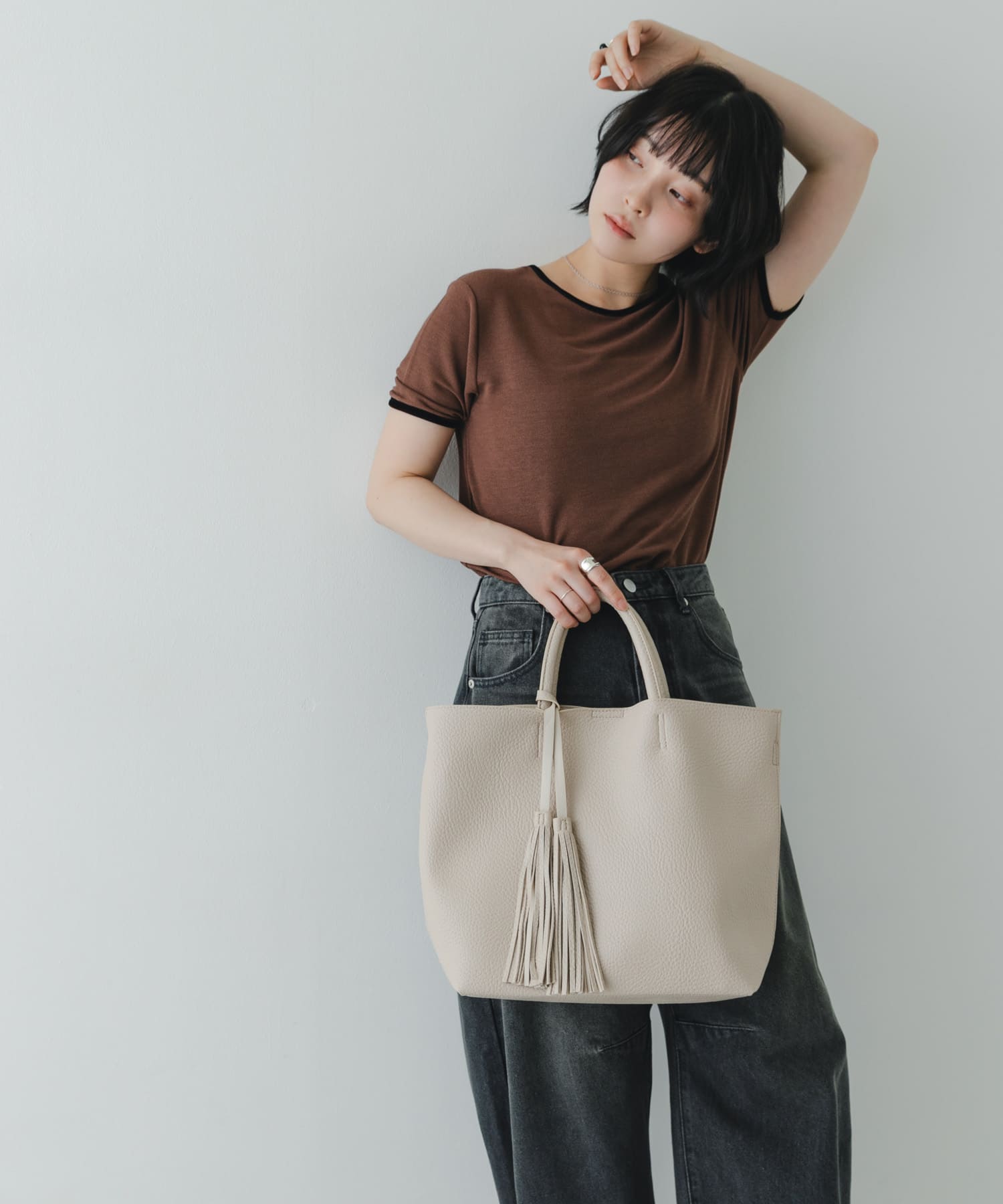 『Mサイズ』タッセル軽量2WAYシンプルトートバッグ