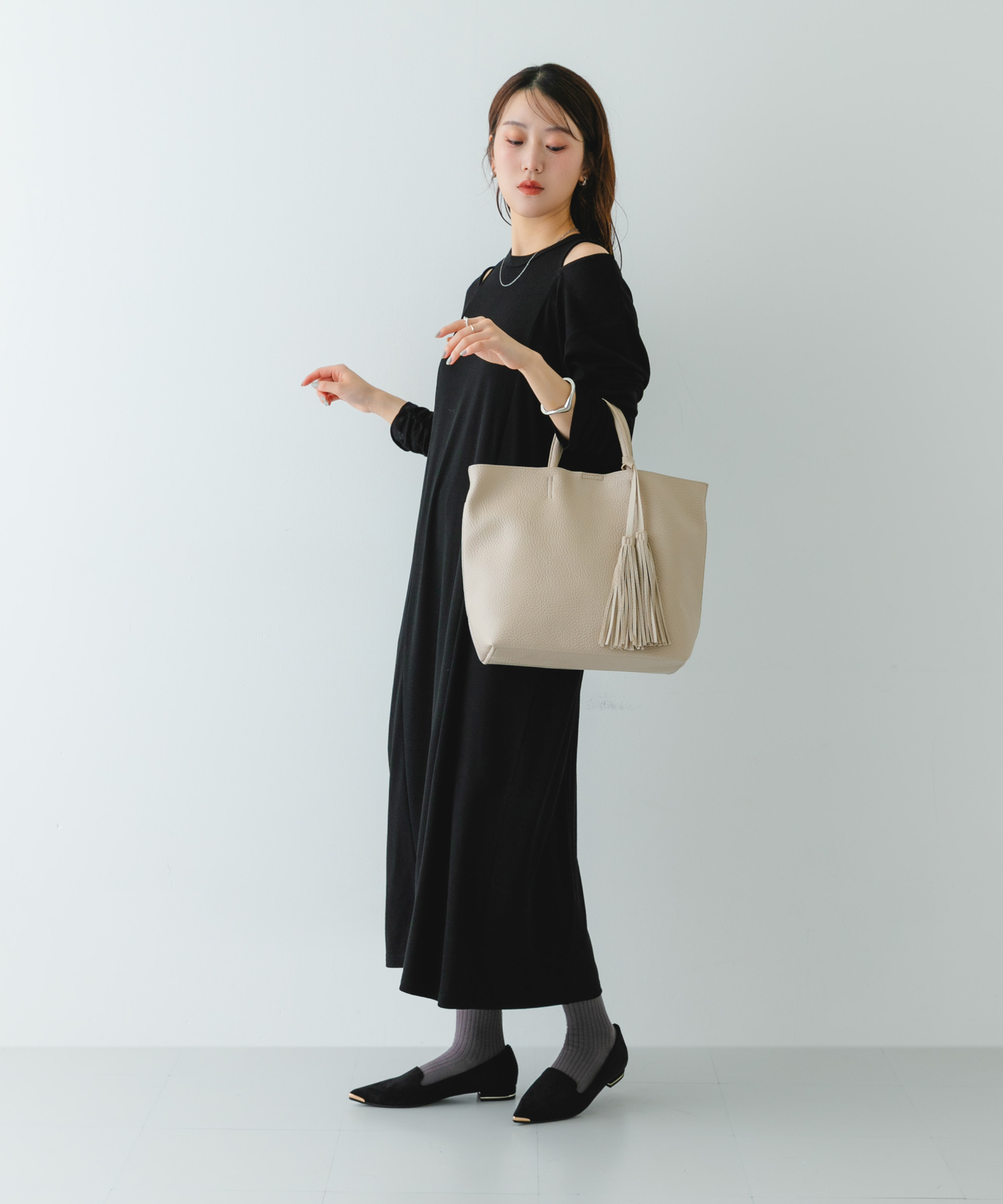 タッセル軽量2WAYシンプルトートバッグ ECRU one