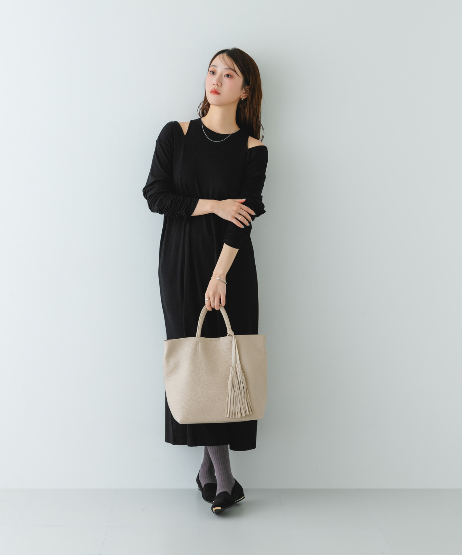 タッセル軽量2WAYシンプルトートバッグ ECRU one