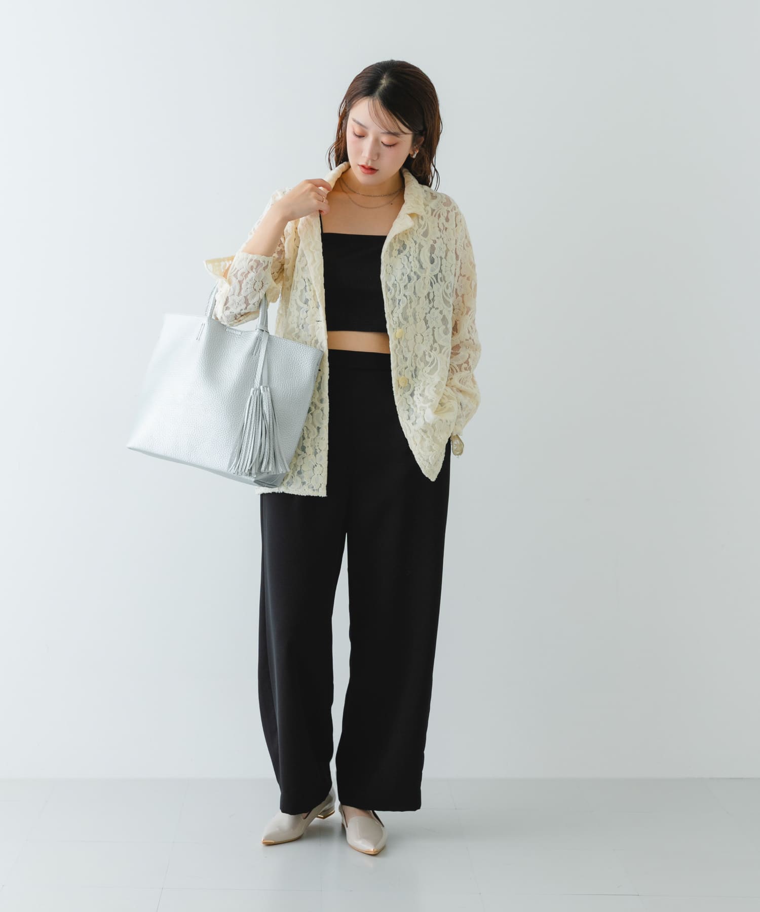 タッセル軽量2WAYシンプルトートバッグ SILVER one