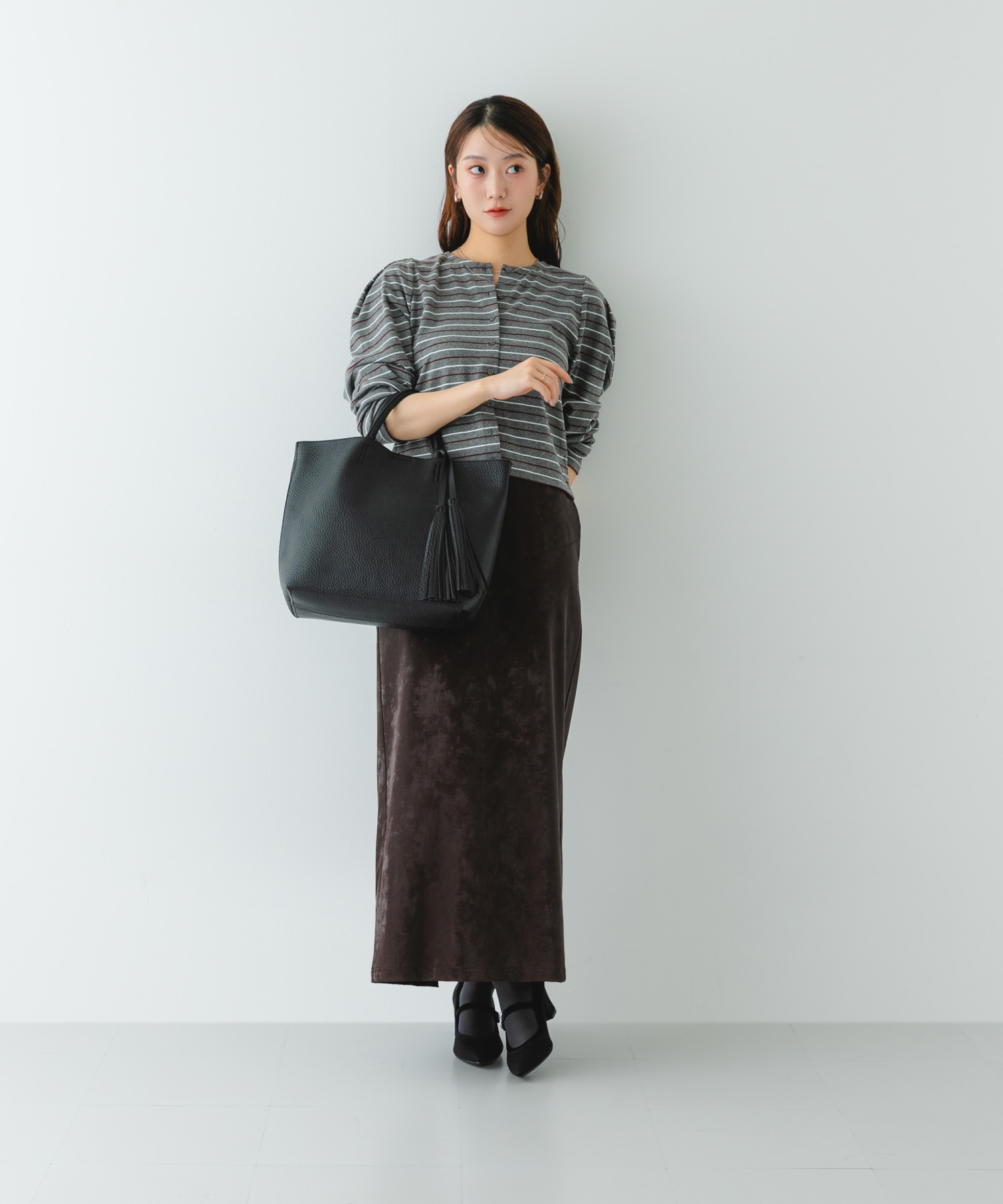 タッセル軽量2WAYシンプルトートバッグ BLACK one