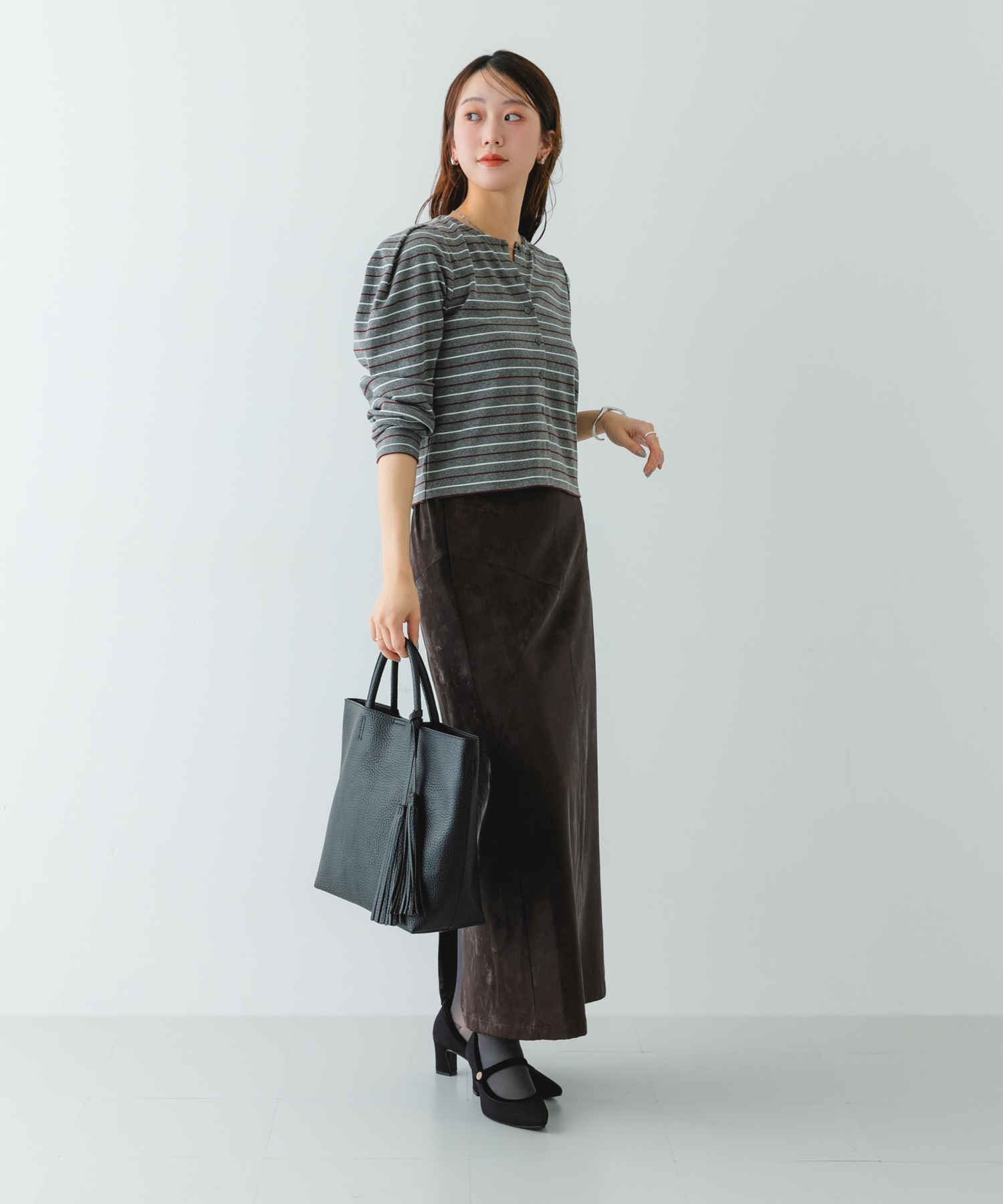 タッセル軽量2WAYシンプルトートバッグ BLACK one