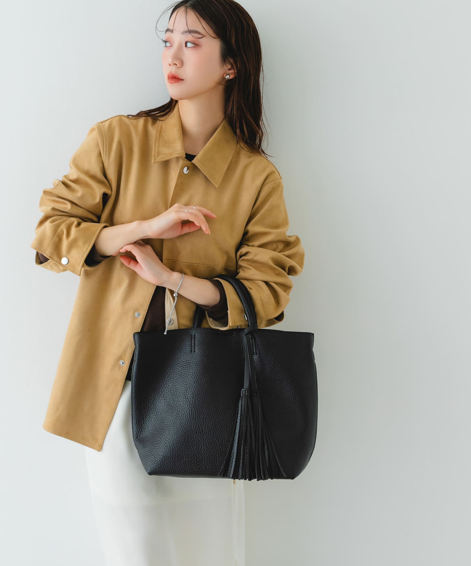 タッセル軽量2WAYシンプルトートバッグ BLACK one