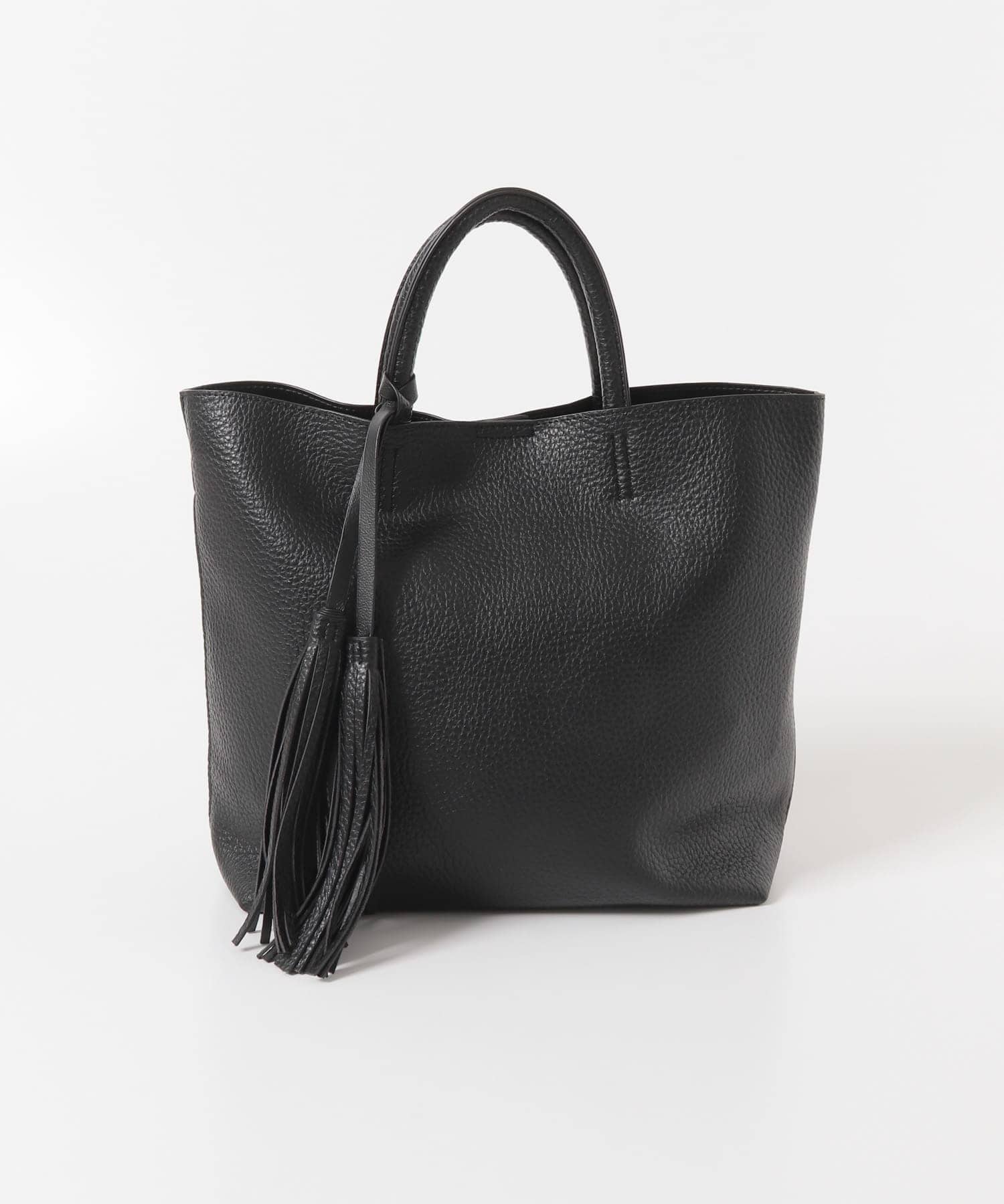 『Mサイズ』タッセル軽量2WAYシンプルトートバッグ BLACK one