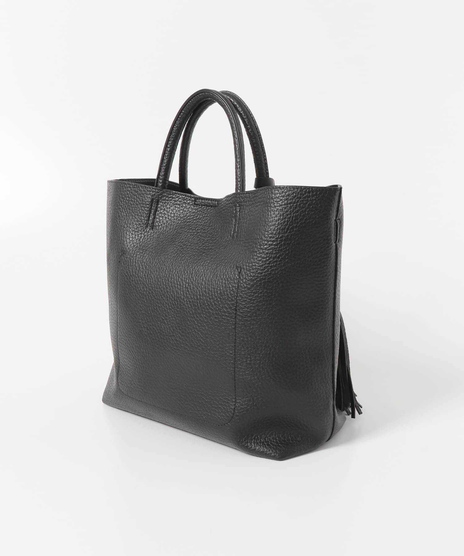 『Mサイズ』タッセル軽量2WAYシンプルトートバッグ BLACK one