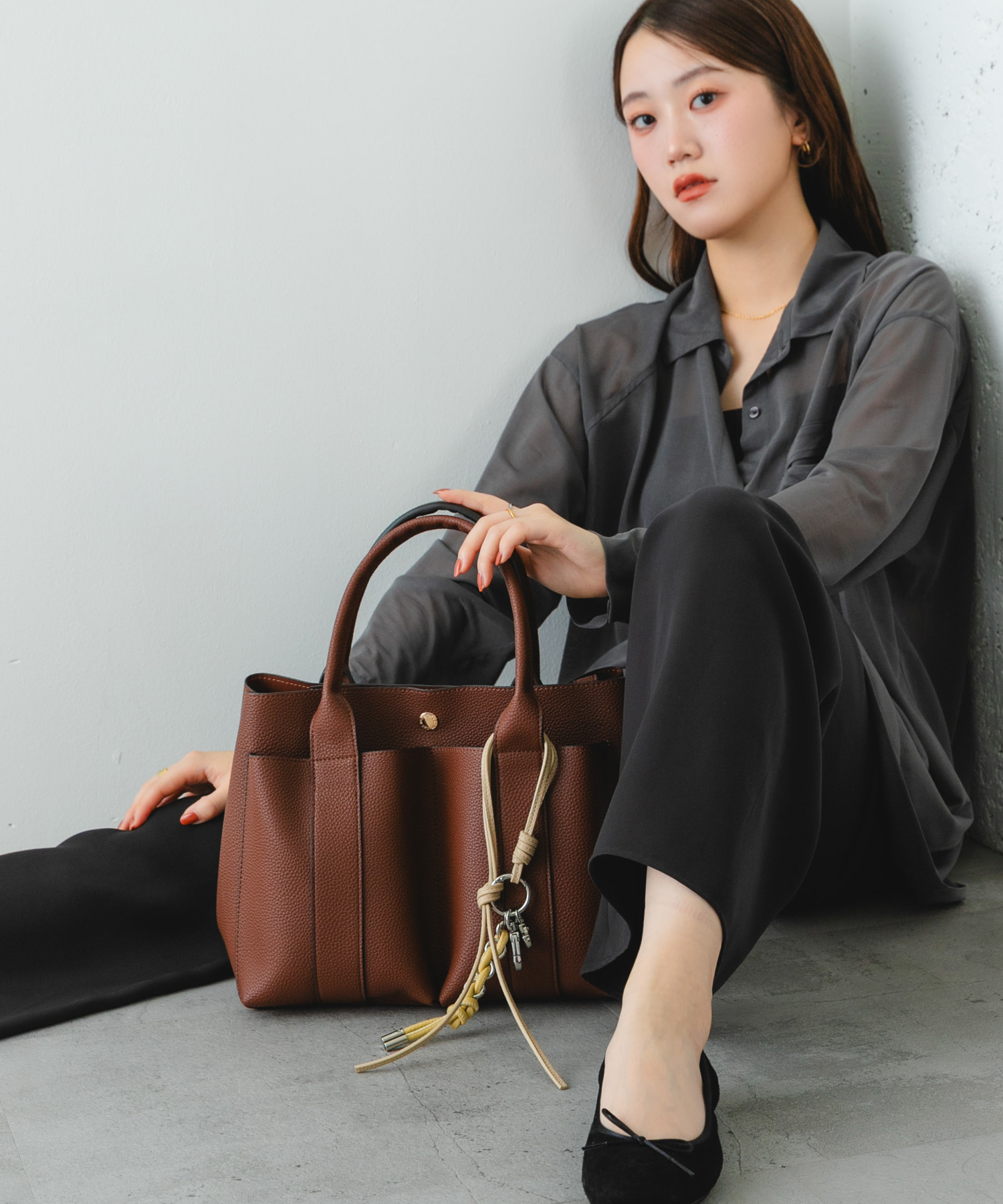ダブルポケットトートバッグ DARK BROWN one