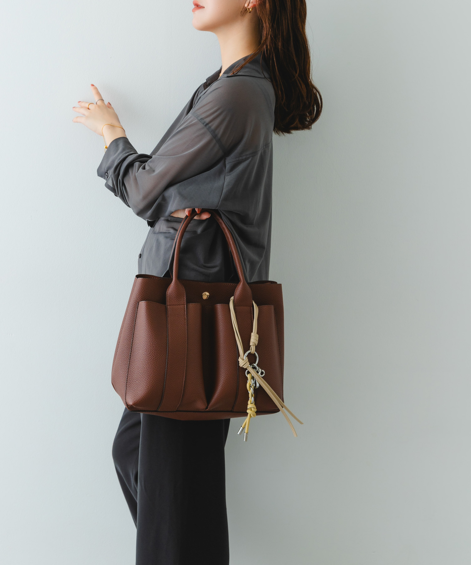 ダブルポケットトートバッグ DARK BROWN one