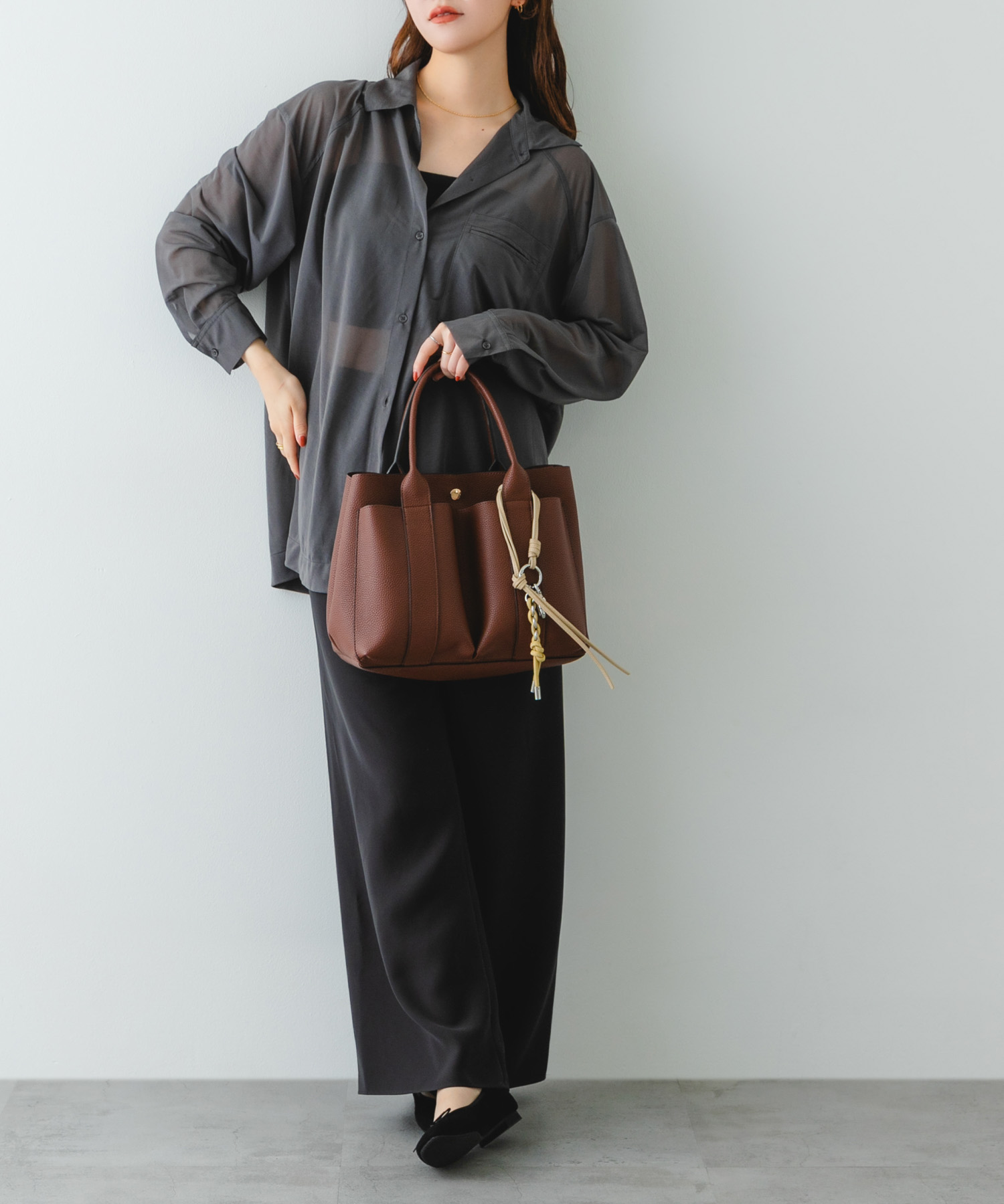 ダブルポケットトートバッグ DARK BROWN one