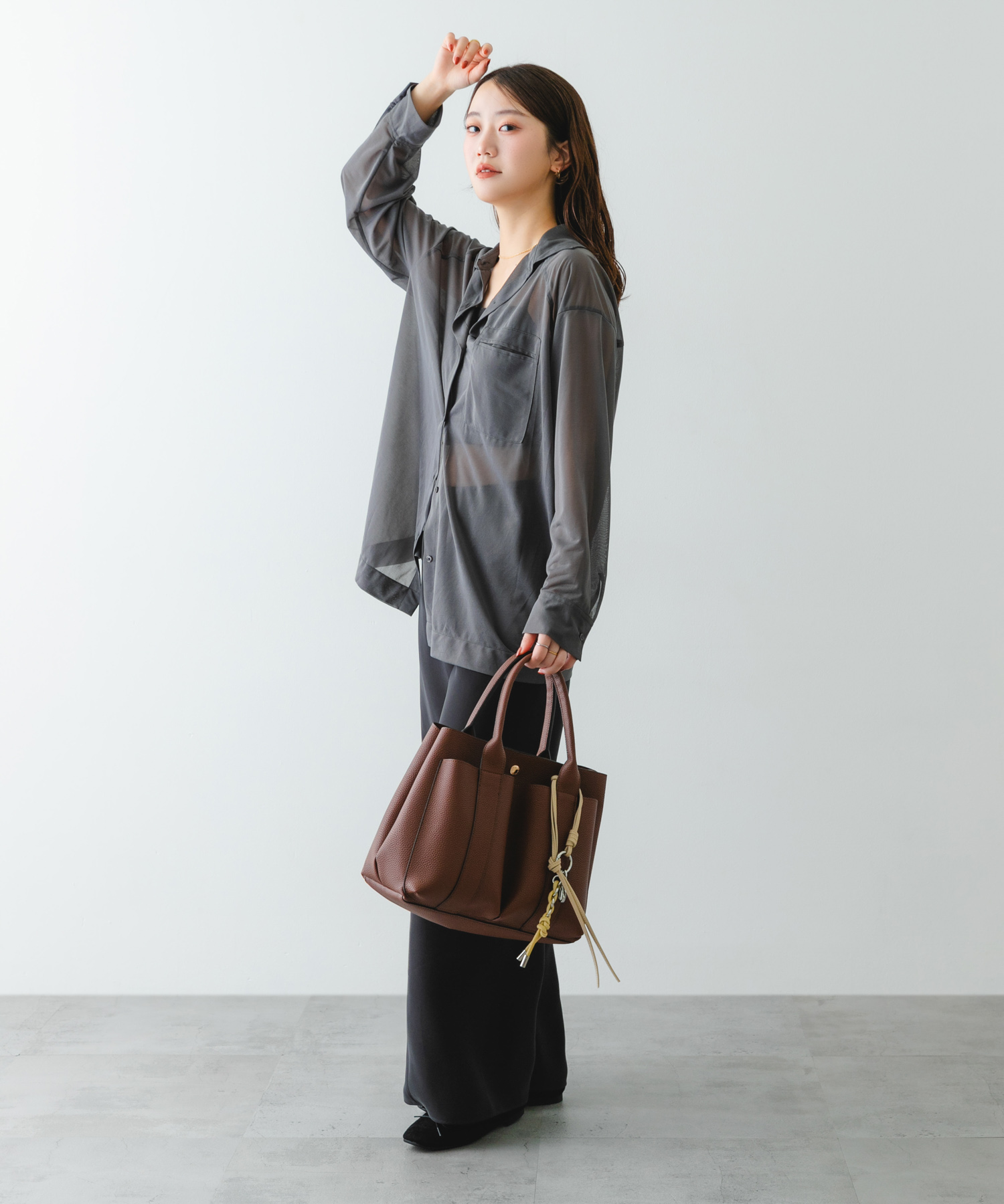 ダブルポケットトートバッグ DARK BROWN one