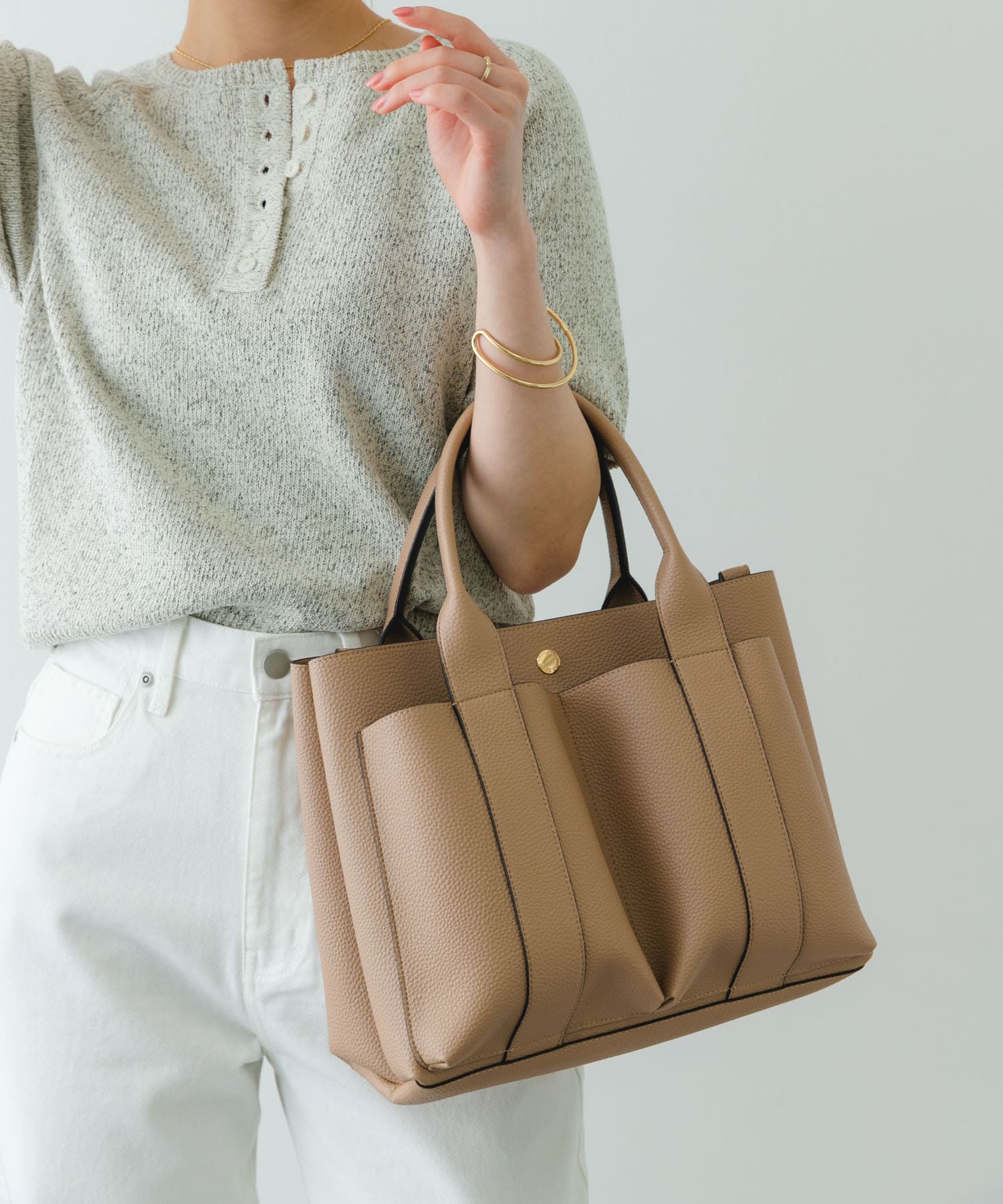 ダブルポケットトートバッグ BEIGE one