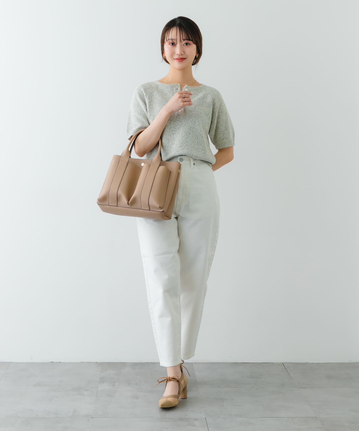 ダブルポケットトートバッグ BEIGE one