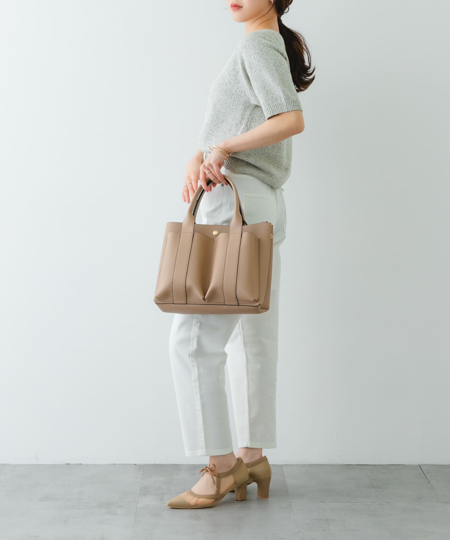 ダブルポケットトートバッグ BEIGE one