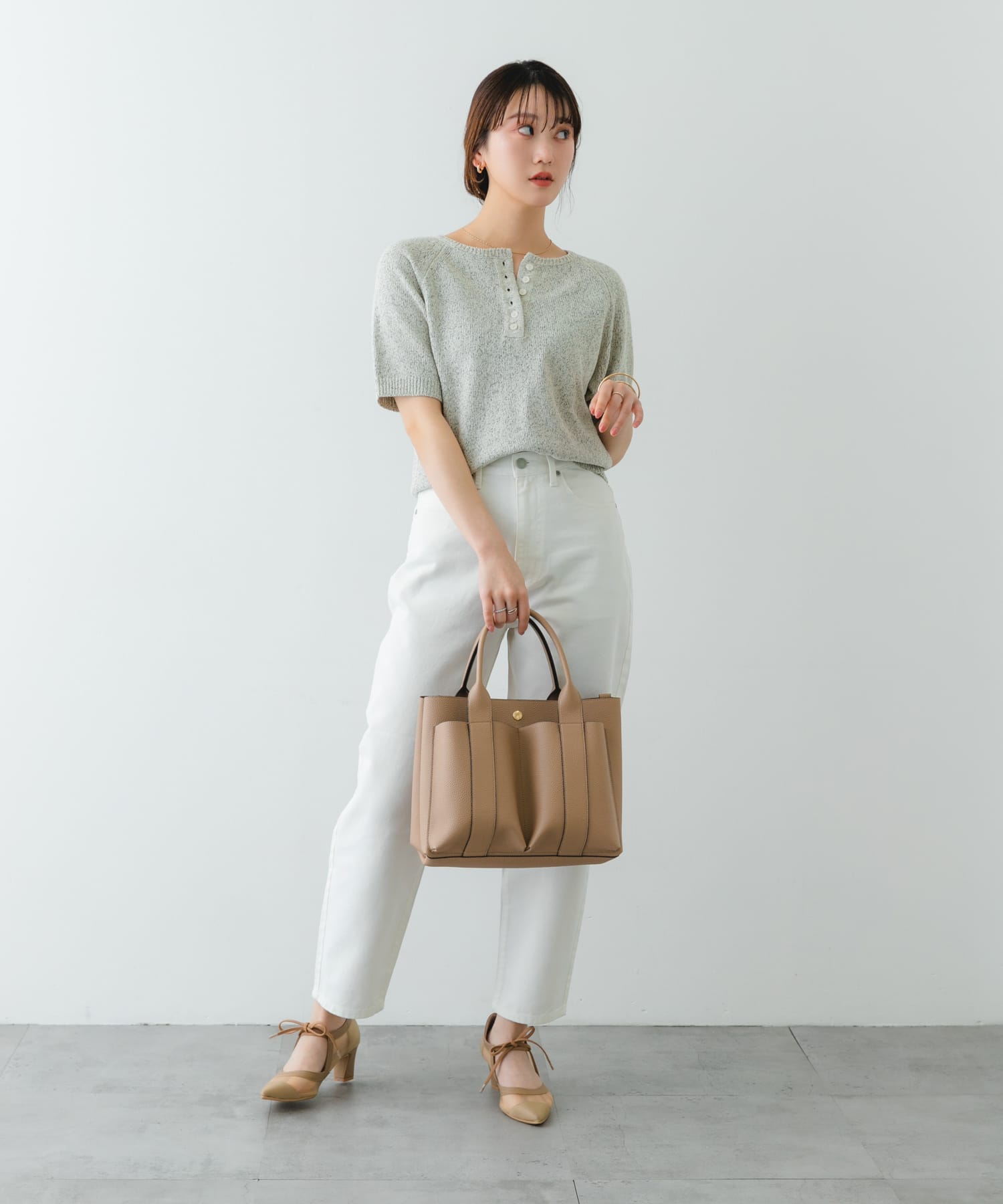 ダブルポケットトートバッグ BEIGE one