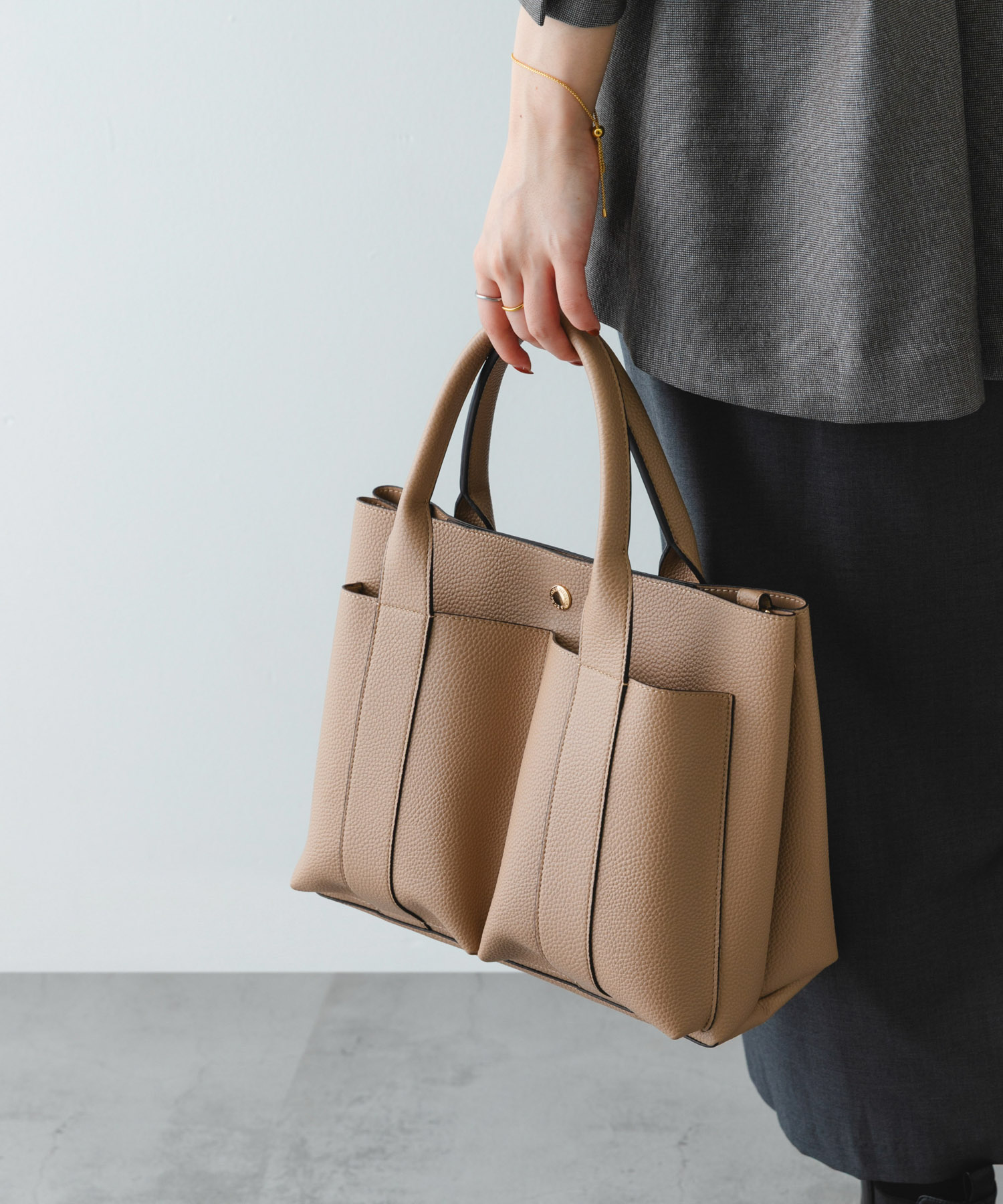 ダブルポケットトートバッグ BEIGE one
