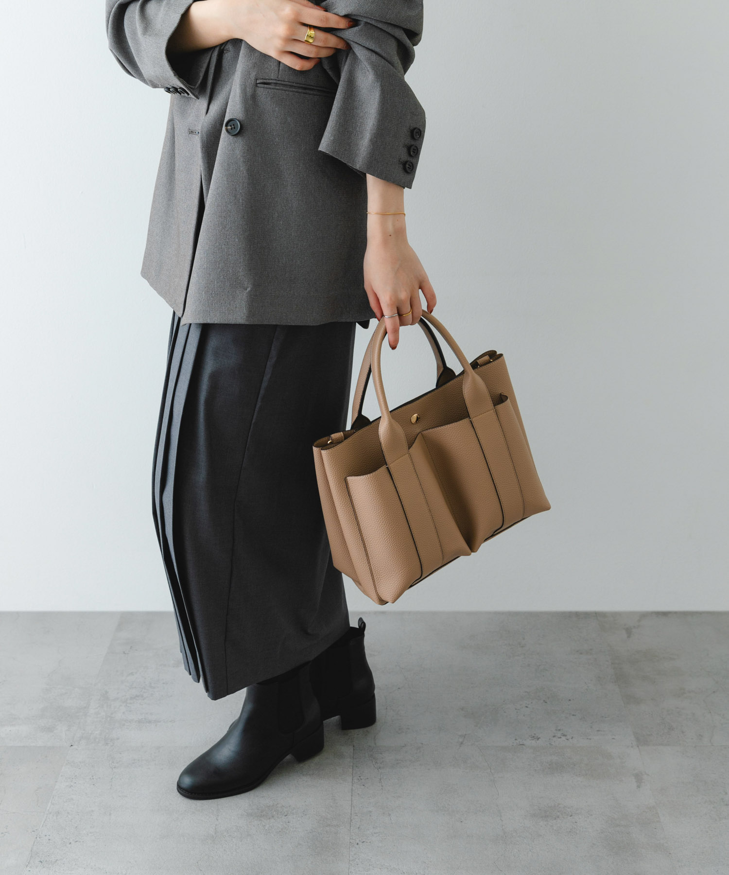 ダブルポケットトートバッグ BEIGE one