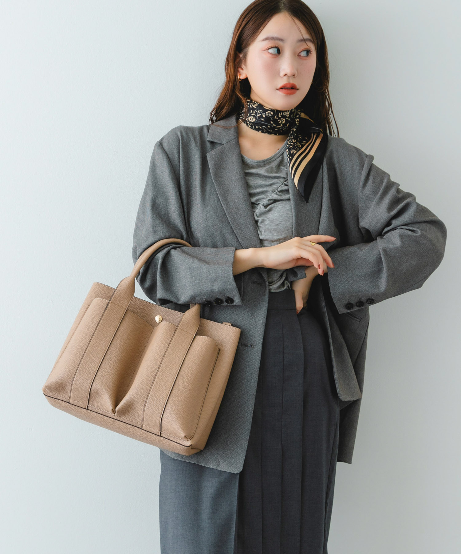 ダブルポケットトートバッグ BEIGE one