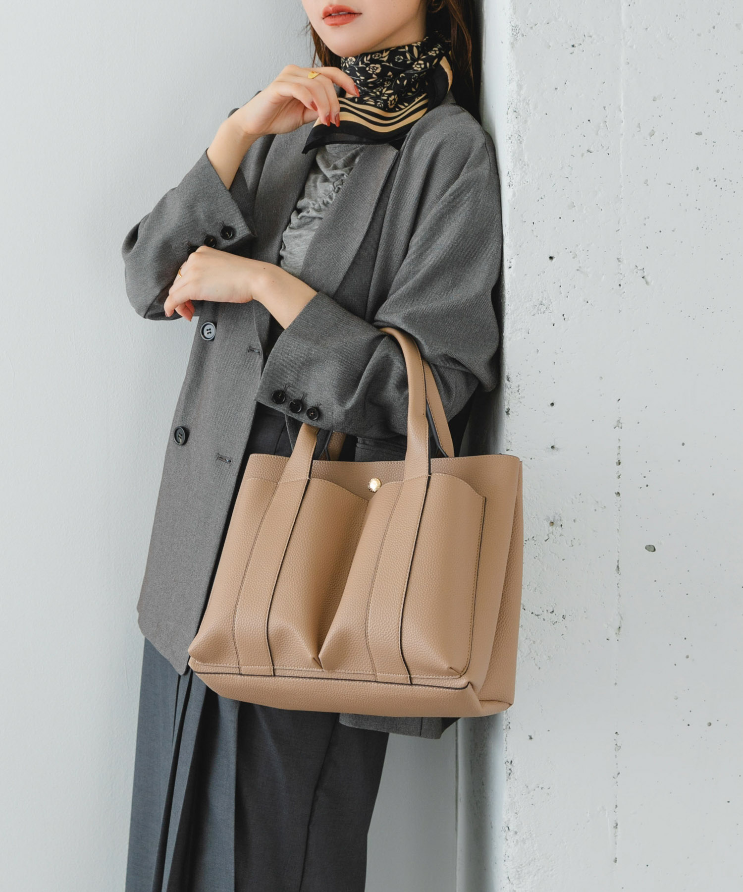 ダブルポケットトートバッグ BEIGE one