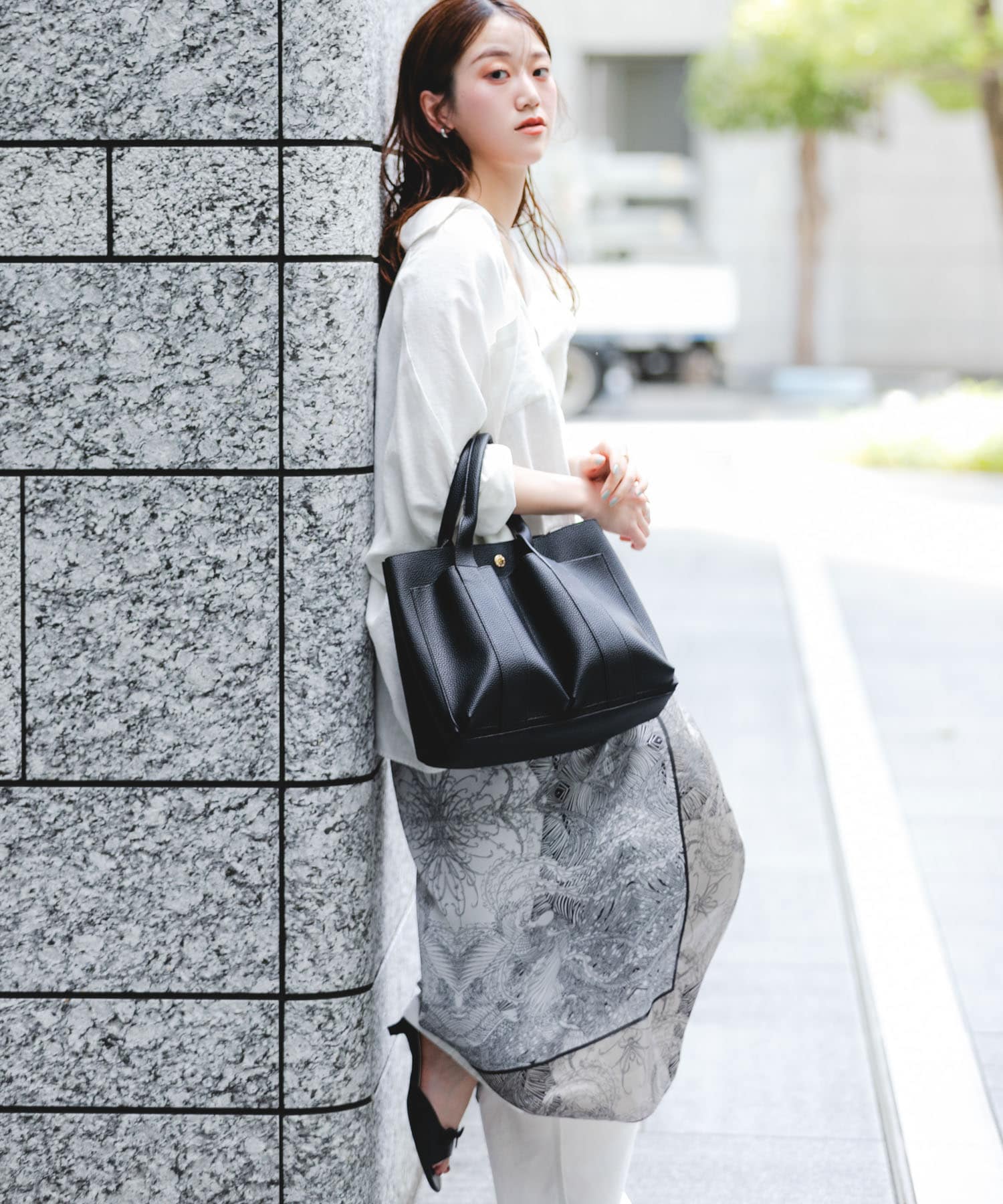 ダブルポケットトートバッグ BLACK one