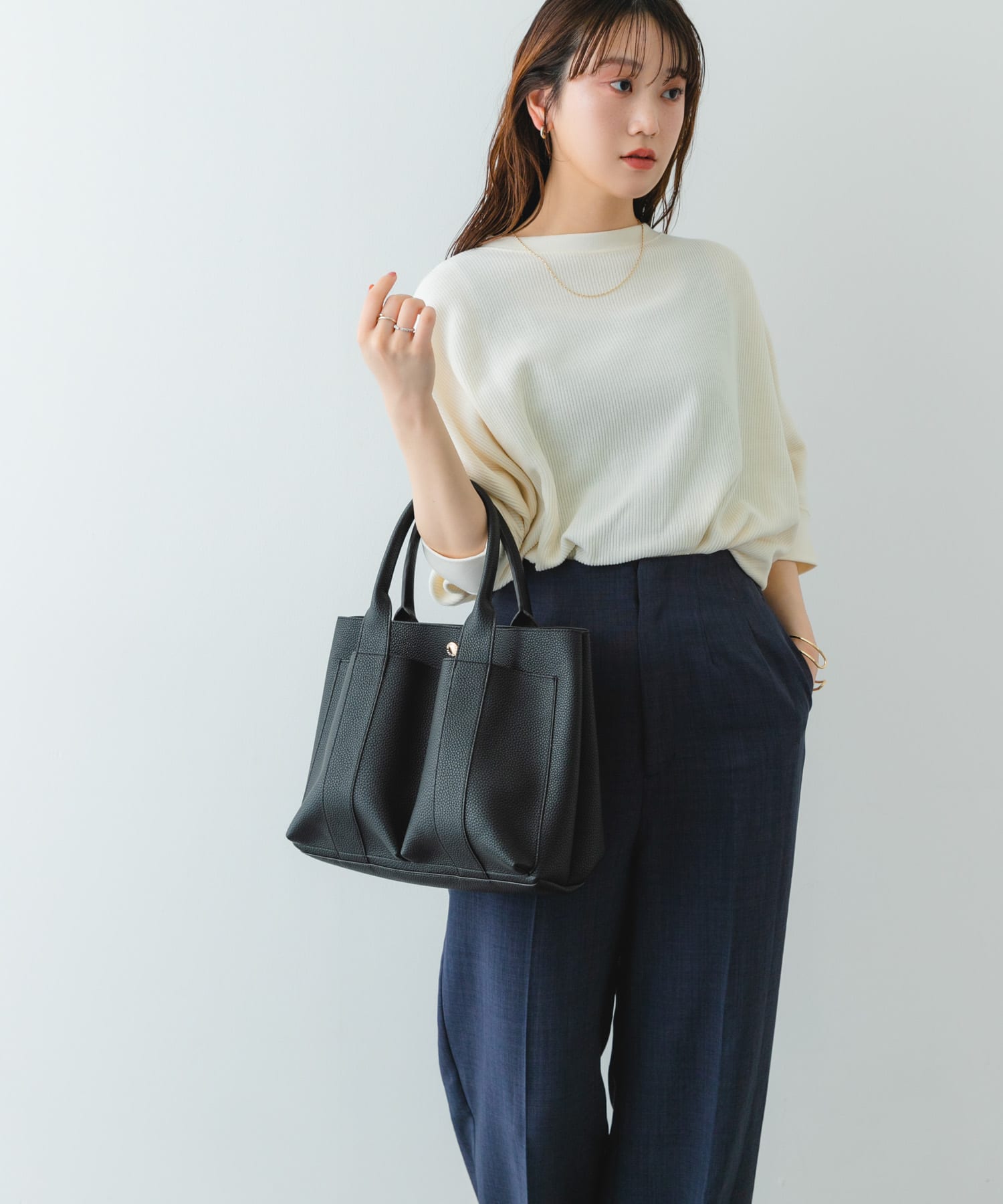 ダブルポケットトートバッグ BLACK one