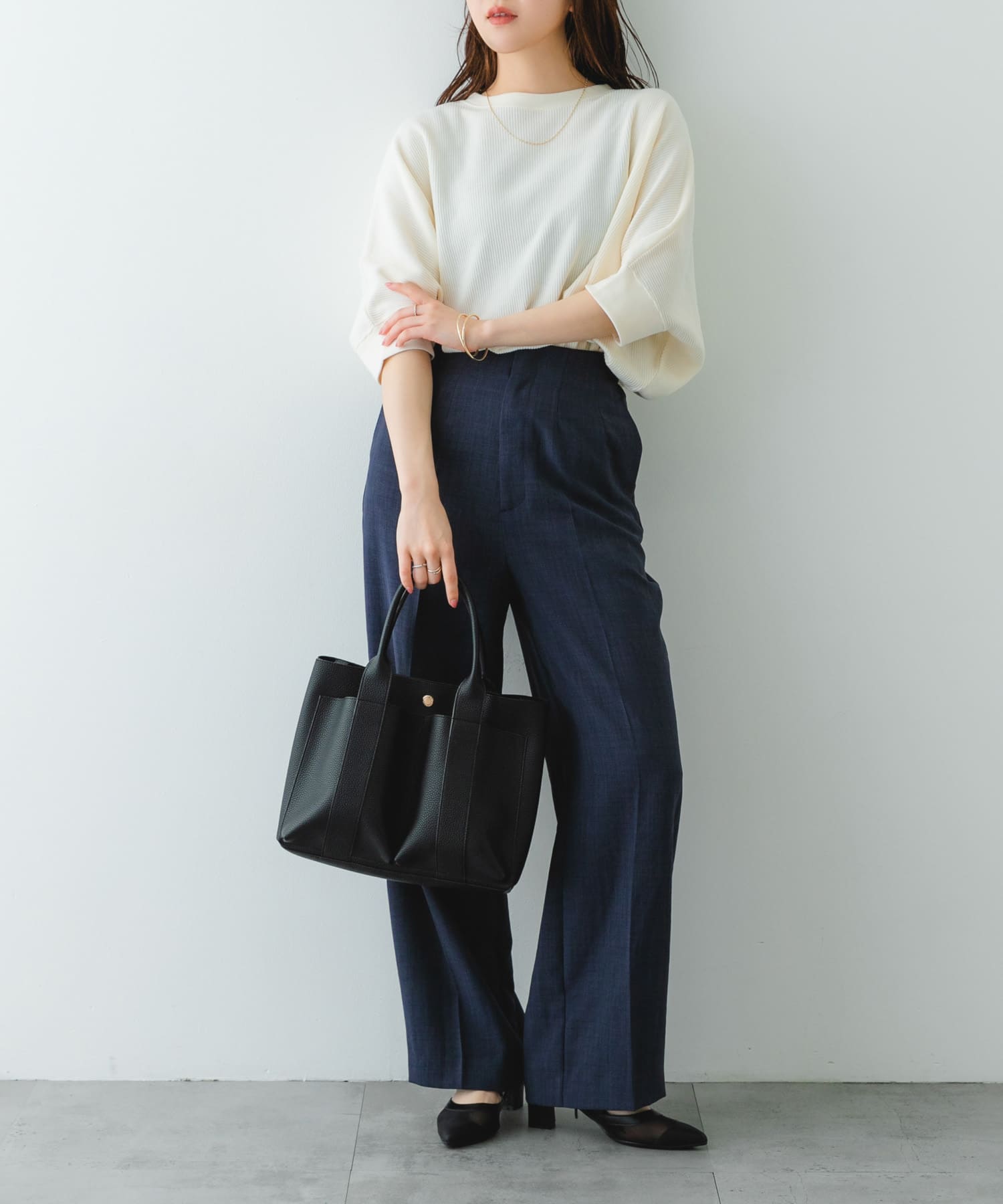 ダブルポケットトートバッグ BLACK one