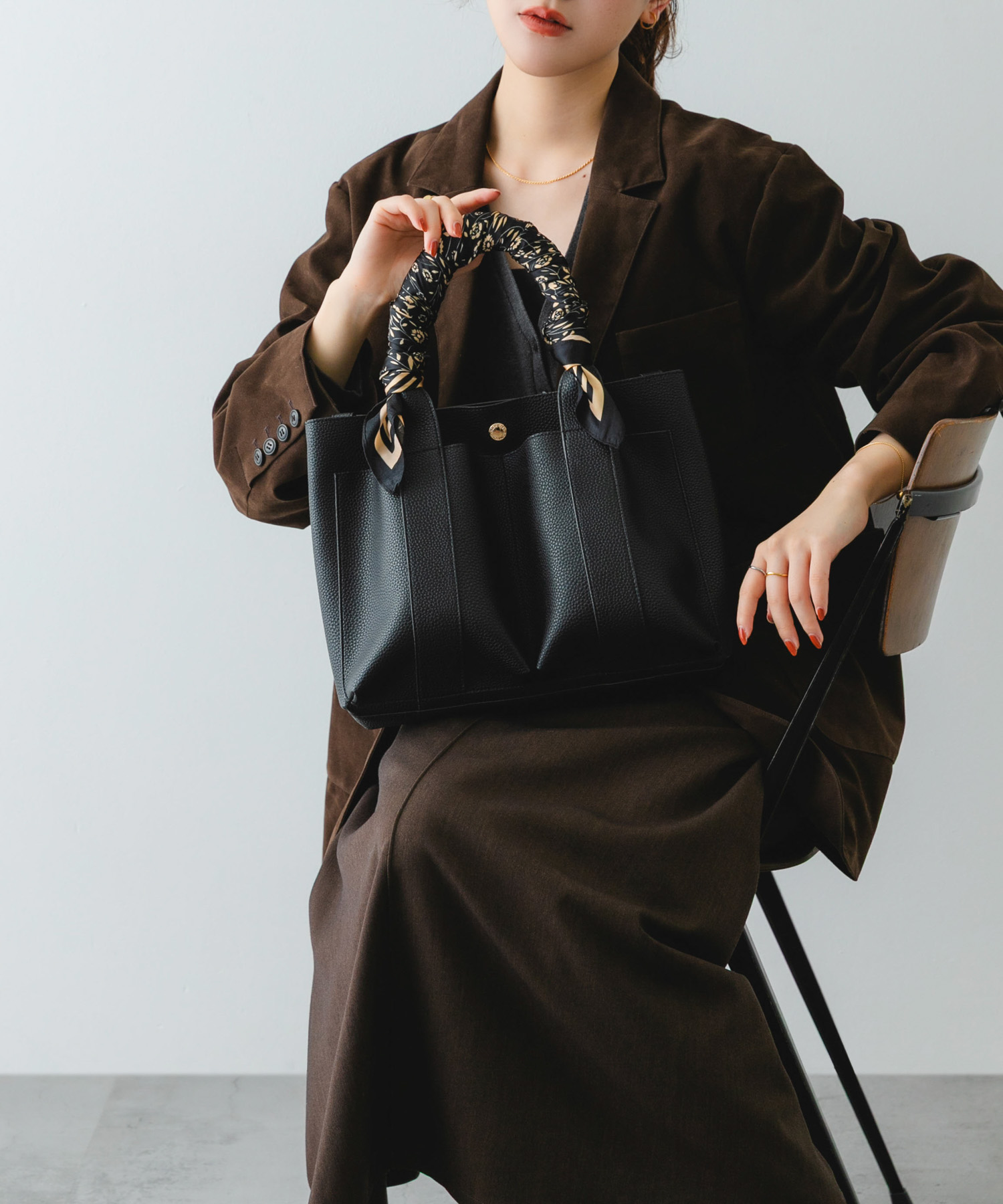 ダブルポケットトートバッグ BLACK one