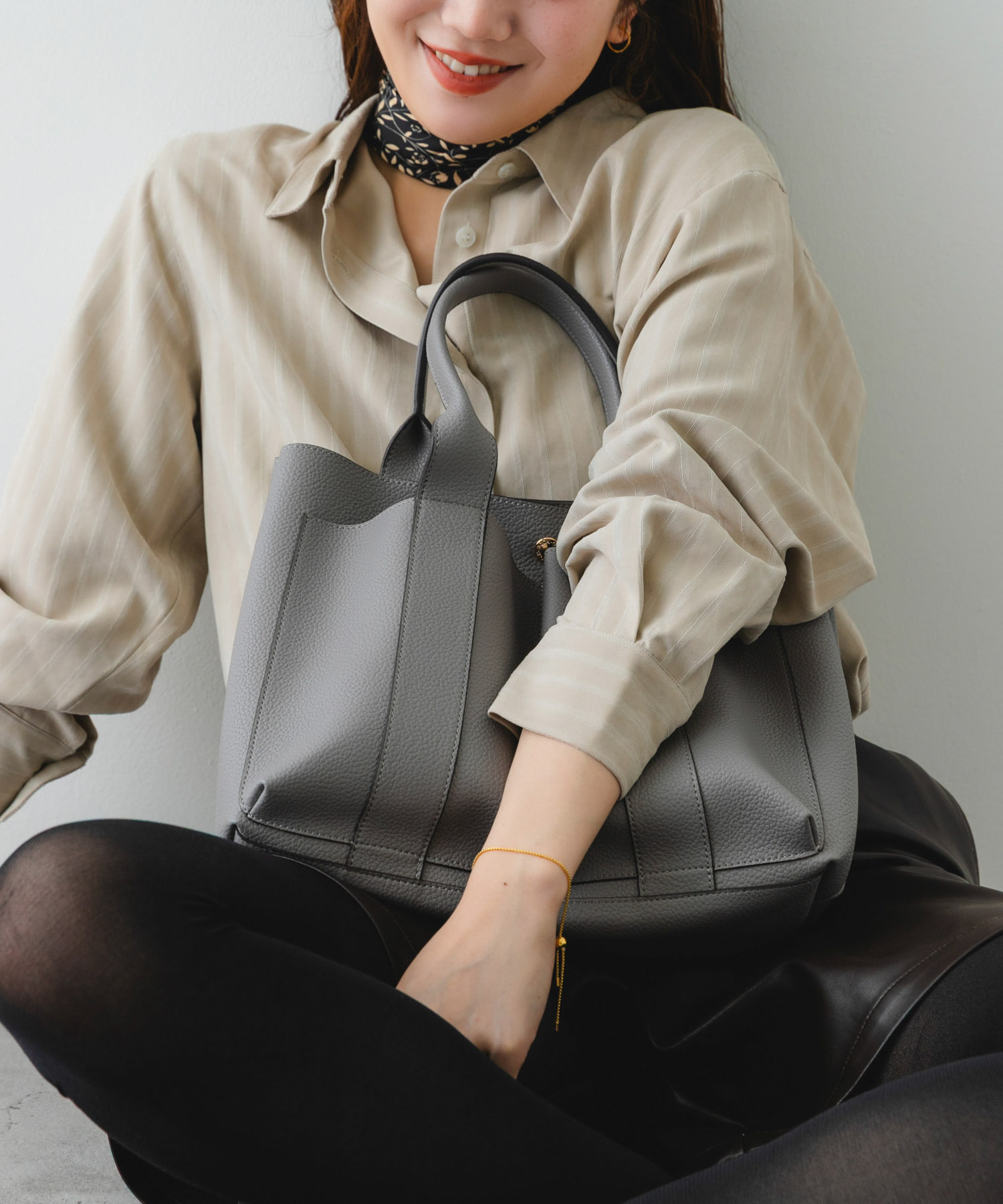 ダブルポケットトートバッグ GRAY one