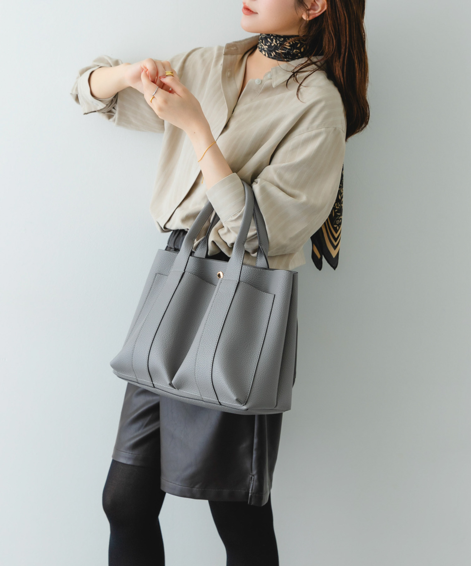 ダブルポケットトートバッグ GRAY one