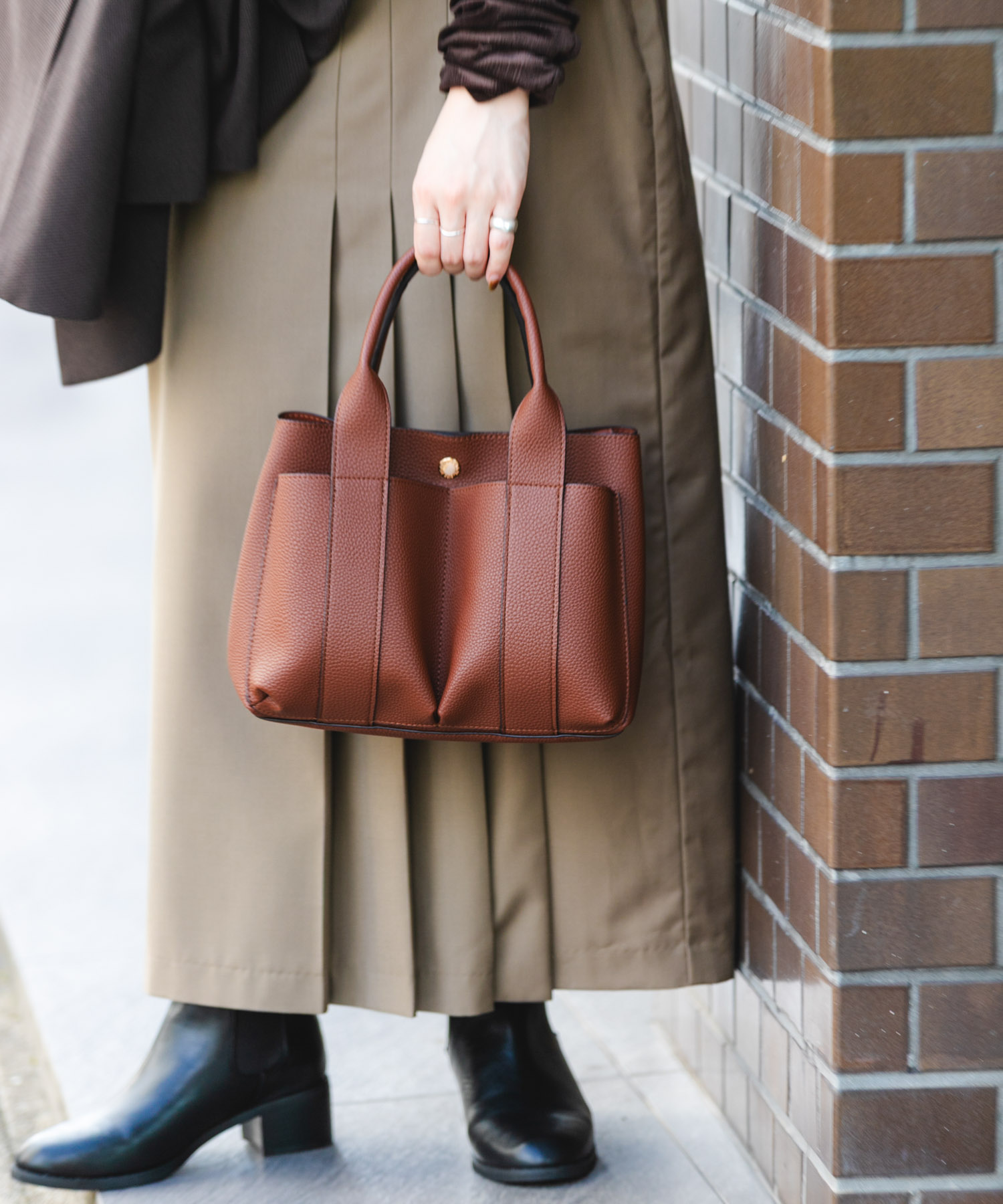 プチダブルポケットトートバッグ DARK BROWN one
