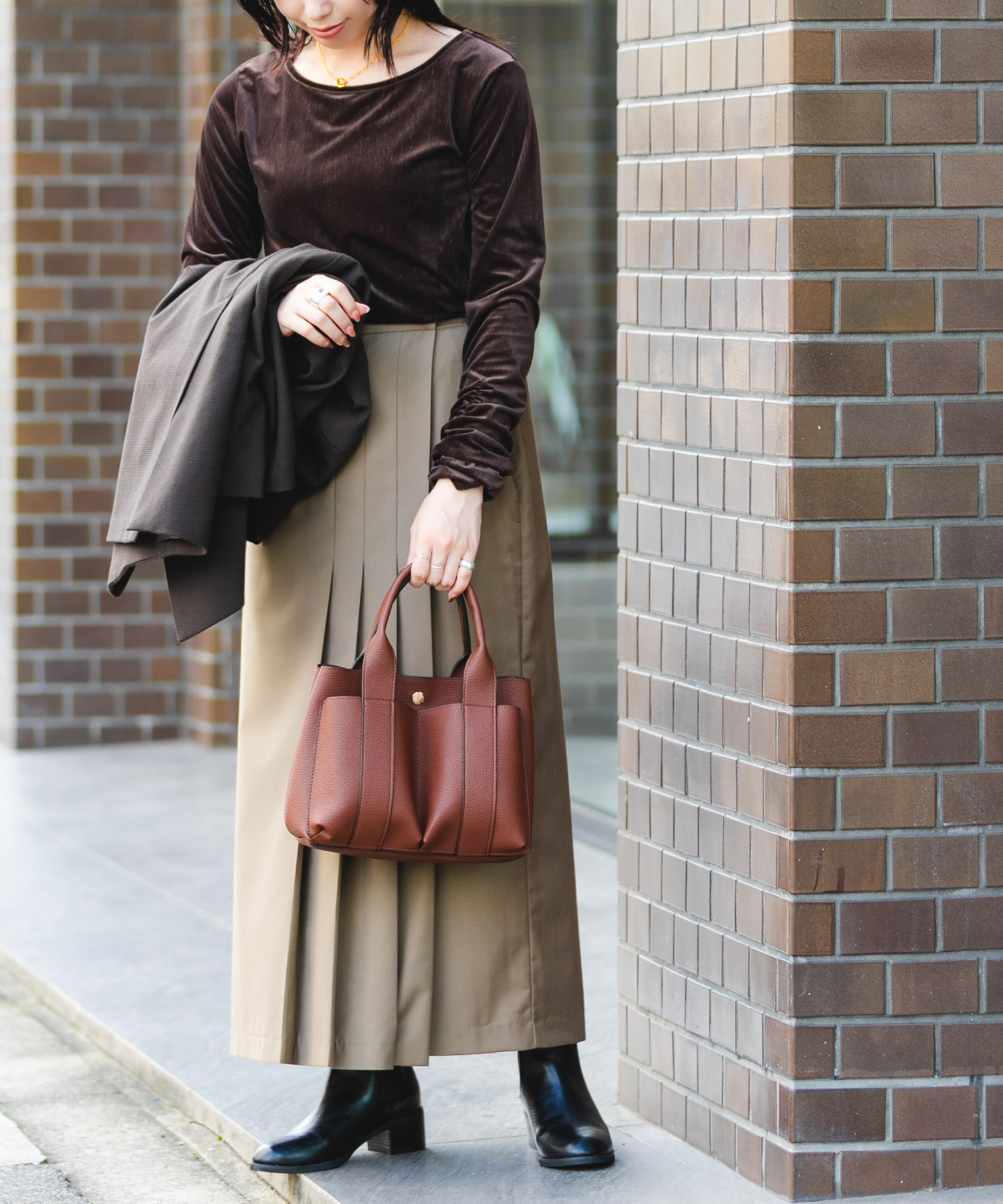 プチダブルポケットトートバッグ DARK BROWN one