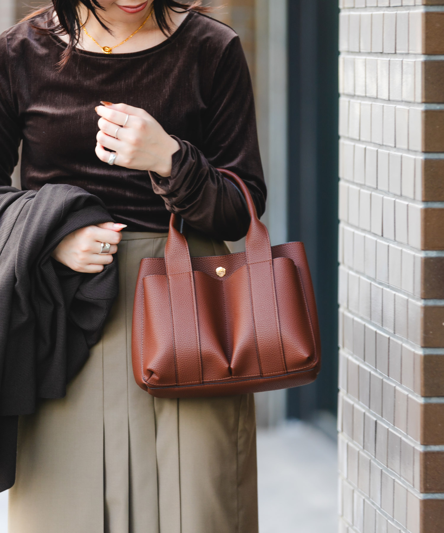 プチダブルポケットトートバッグ DARK BROWN one