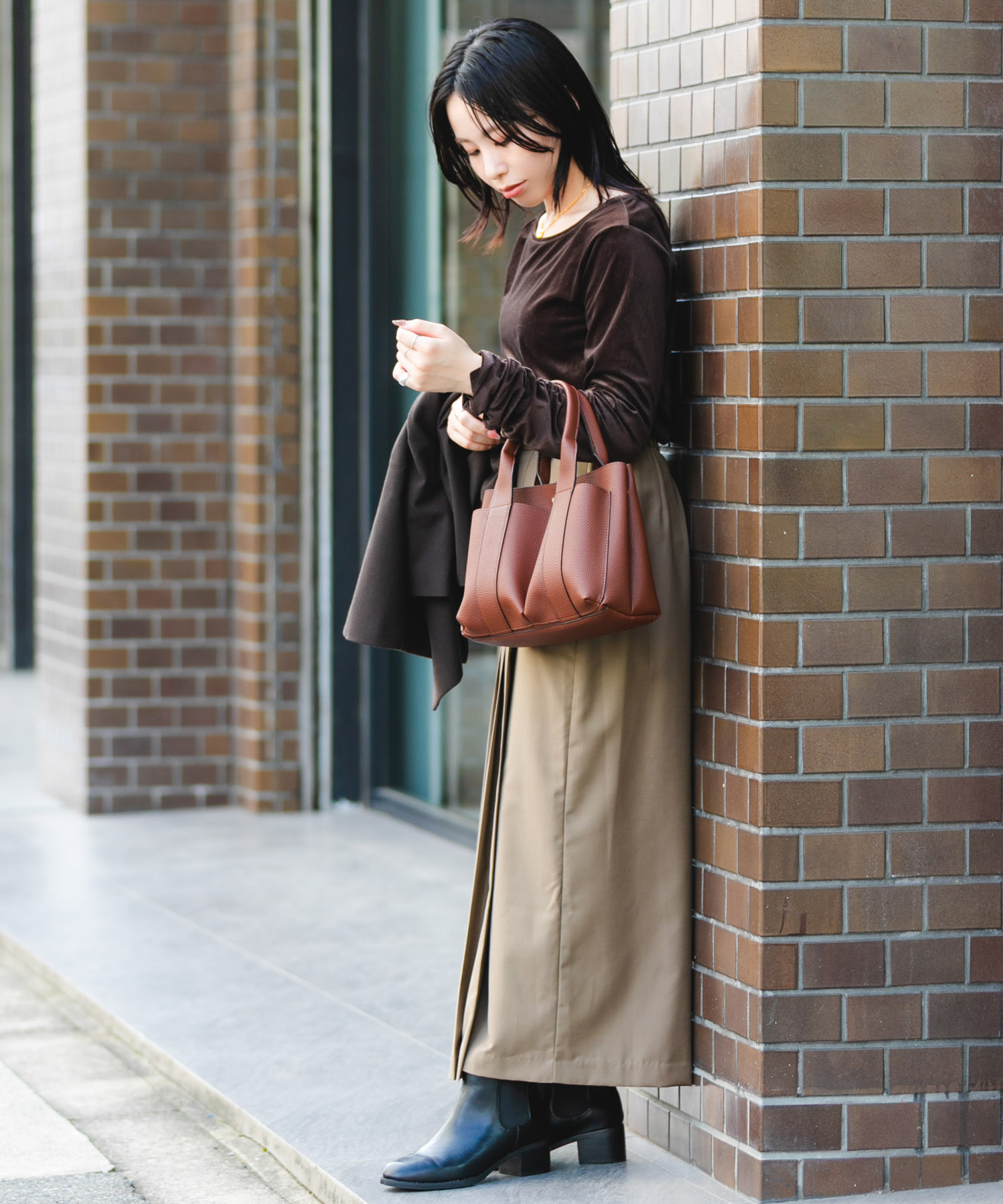 プチダブルポケットトートバッグ DARK BROWN one