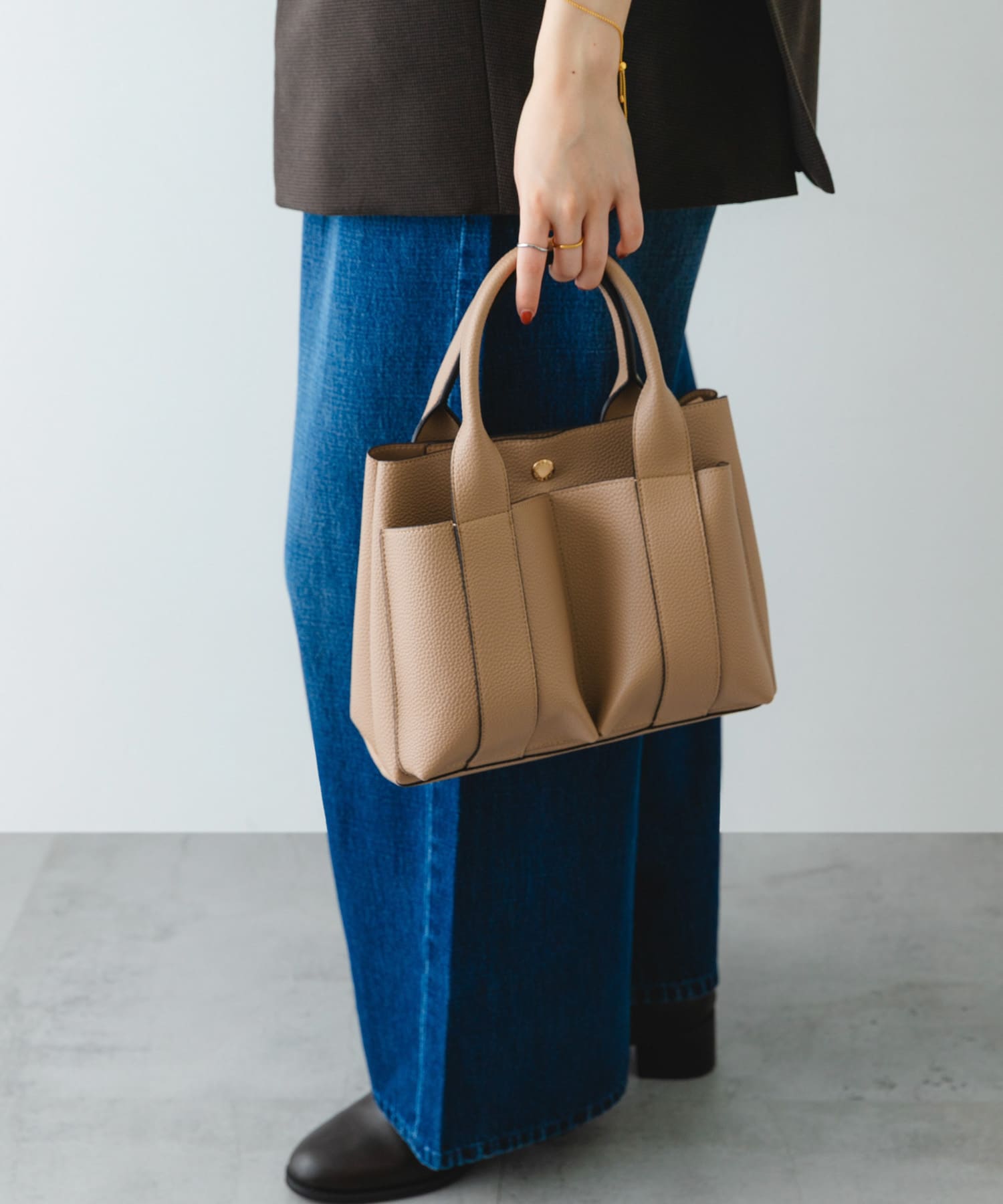 プチダブルポケットトートバッグ BEIGE one