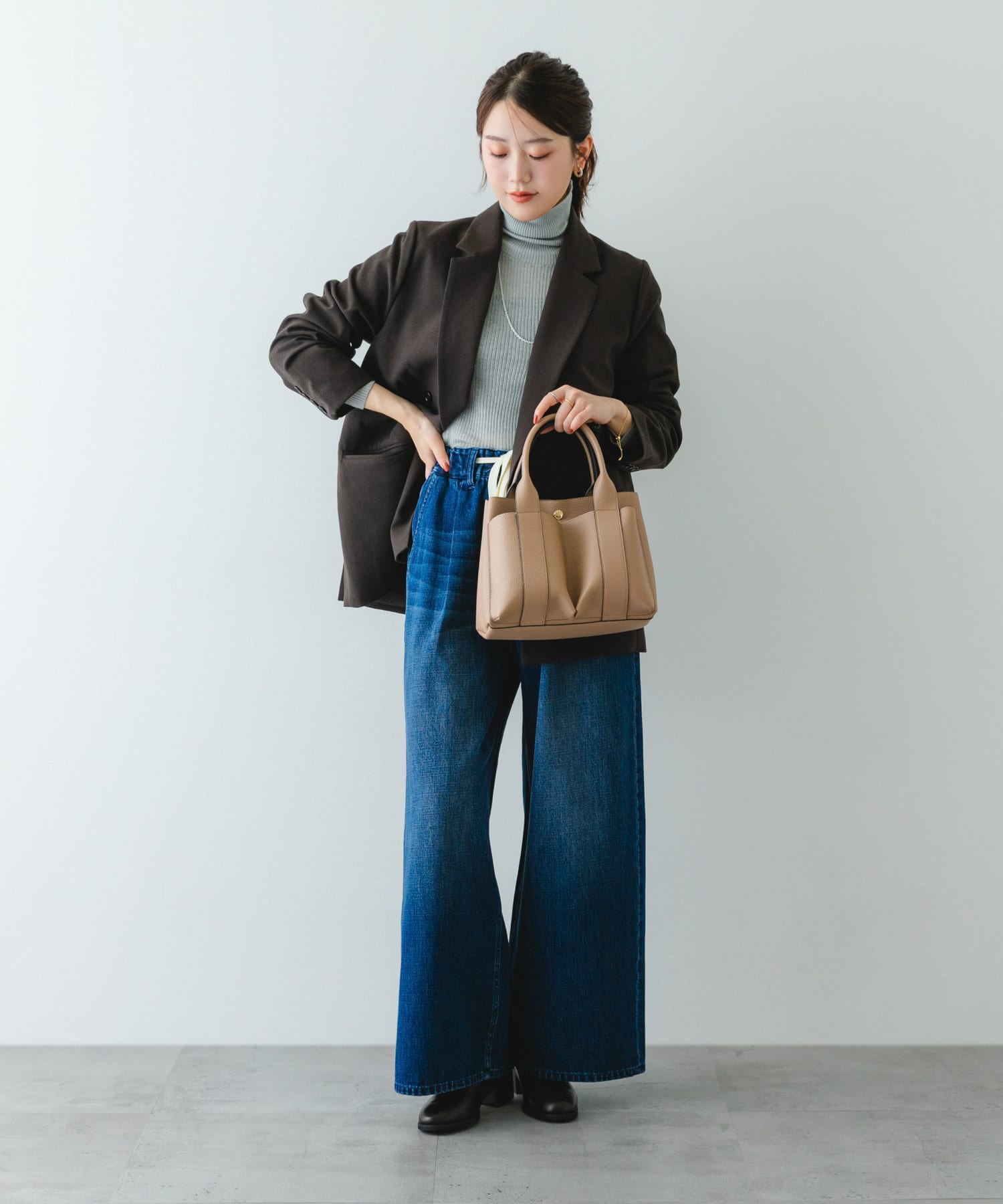 プチダブルポケットトートバッグ BEIGE one