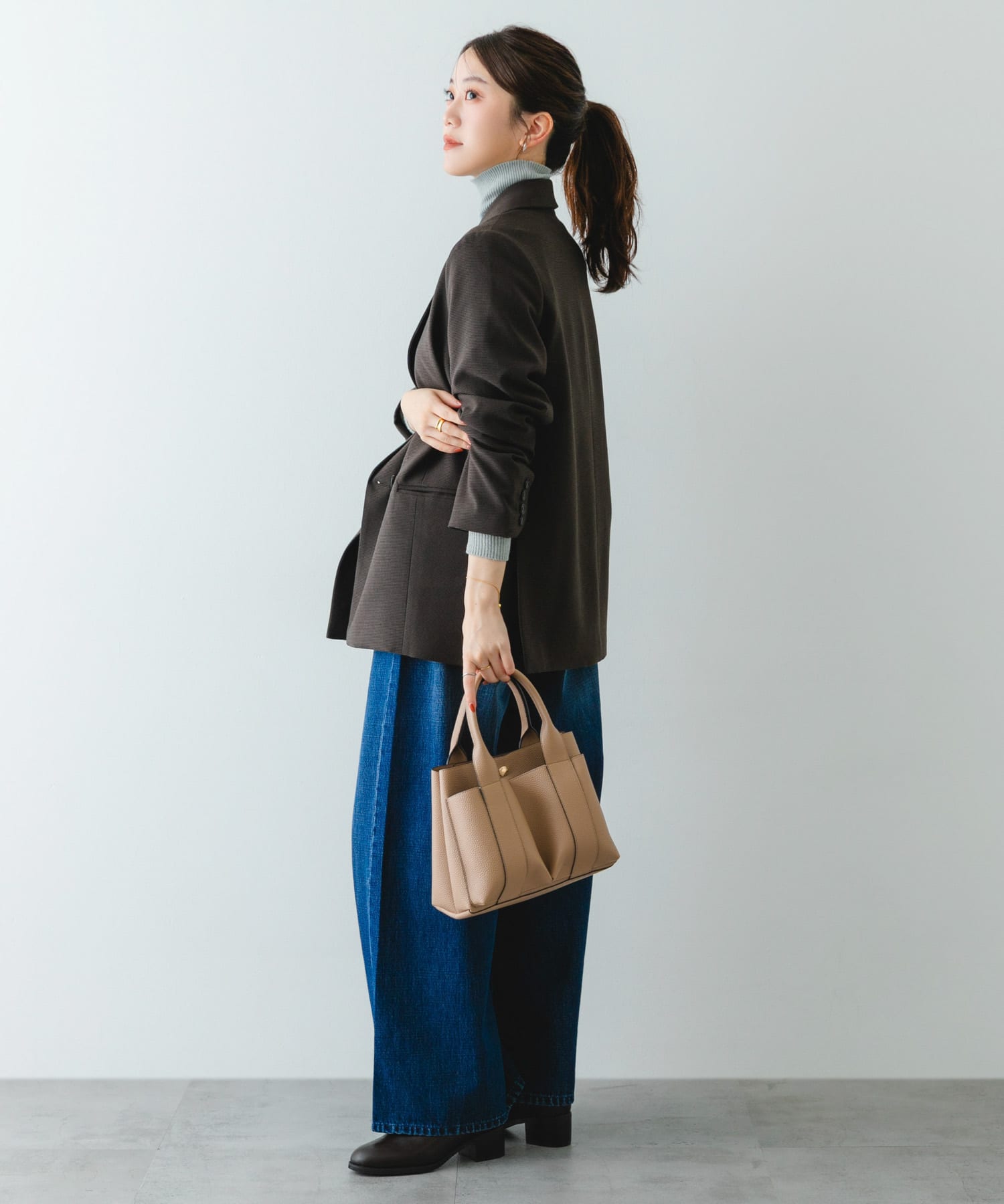 プチダブルポケットトートバッグ BEIGE one