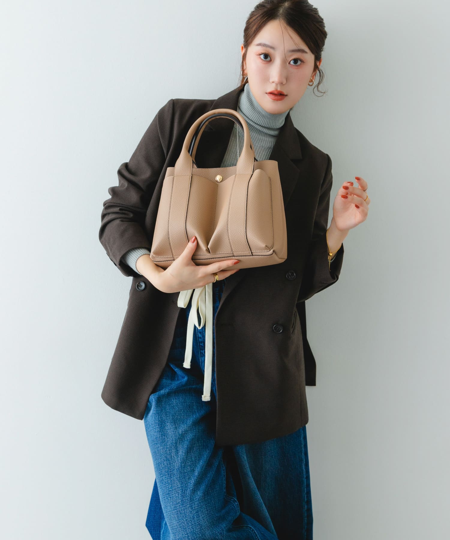 プチダブルポケットトートバッグ BEIGE one