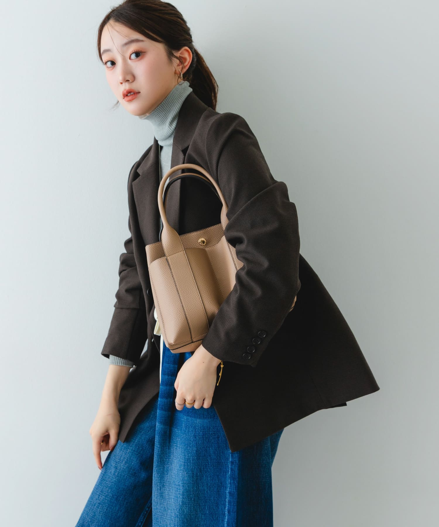 プチダブルポケットトートバッグ BEIGE one