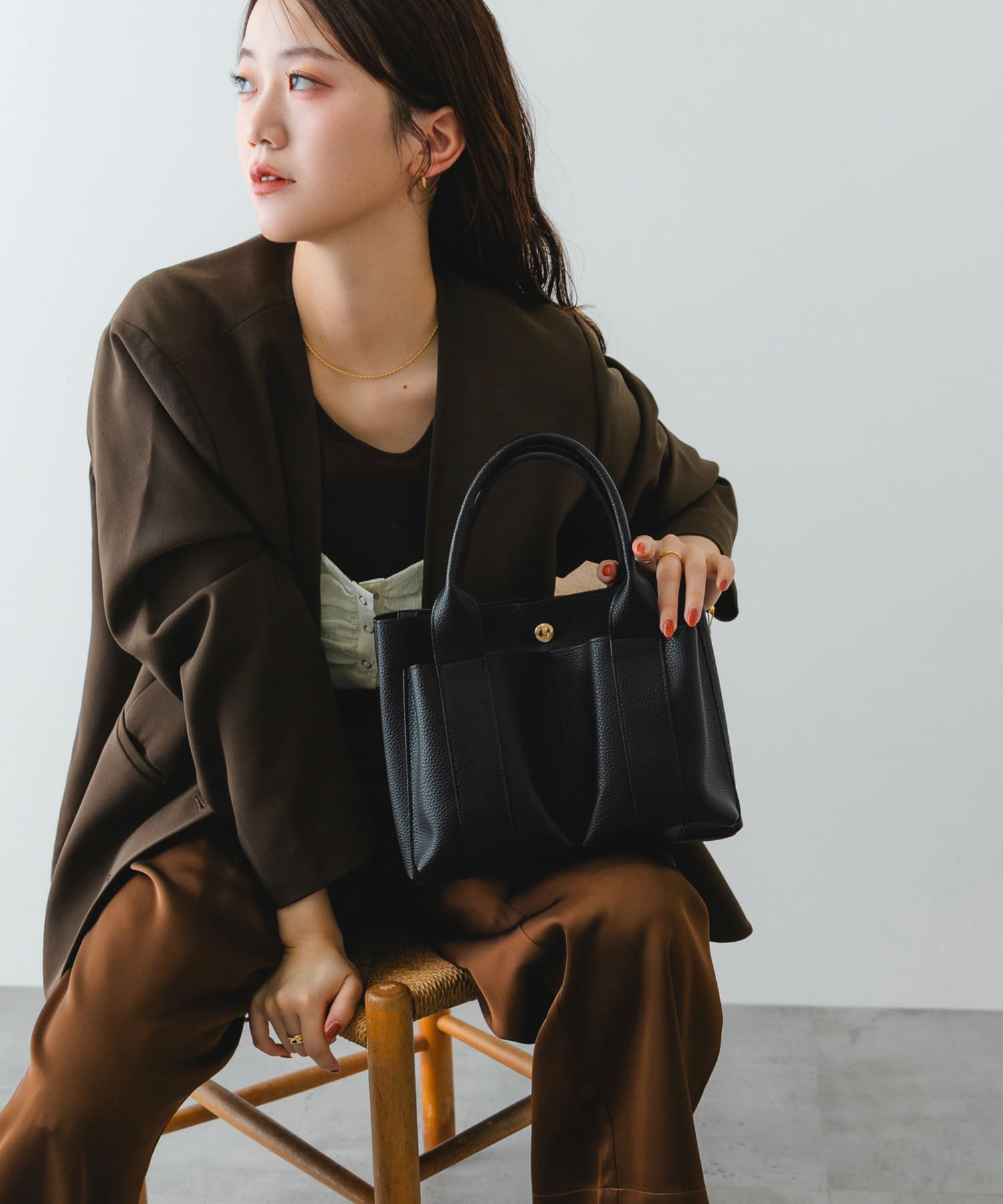 プチダブルポケットトートバッグ BLACK one