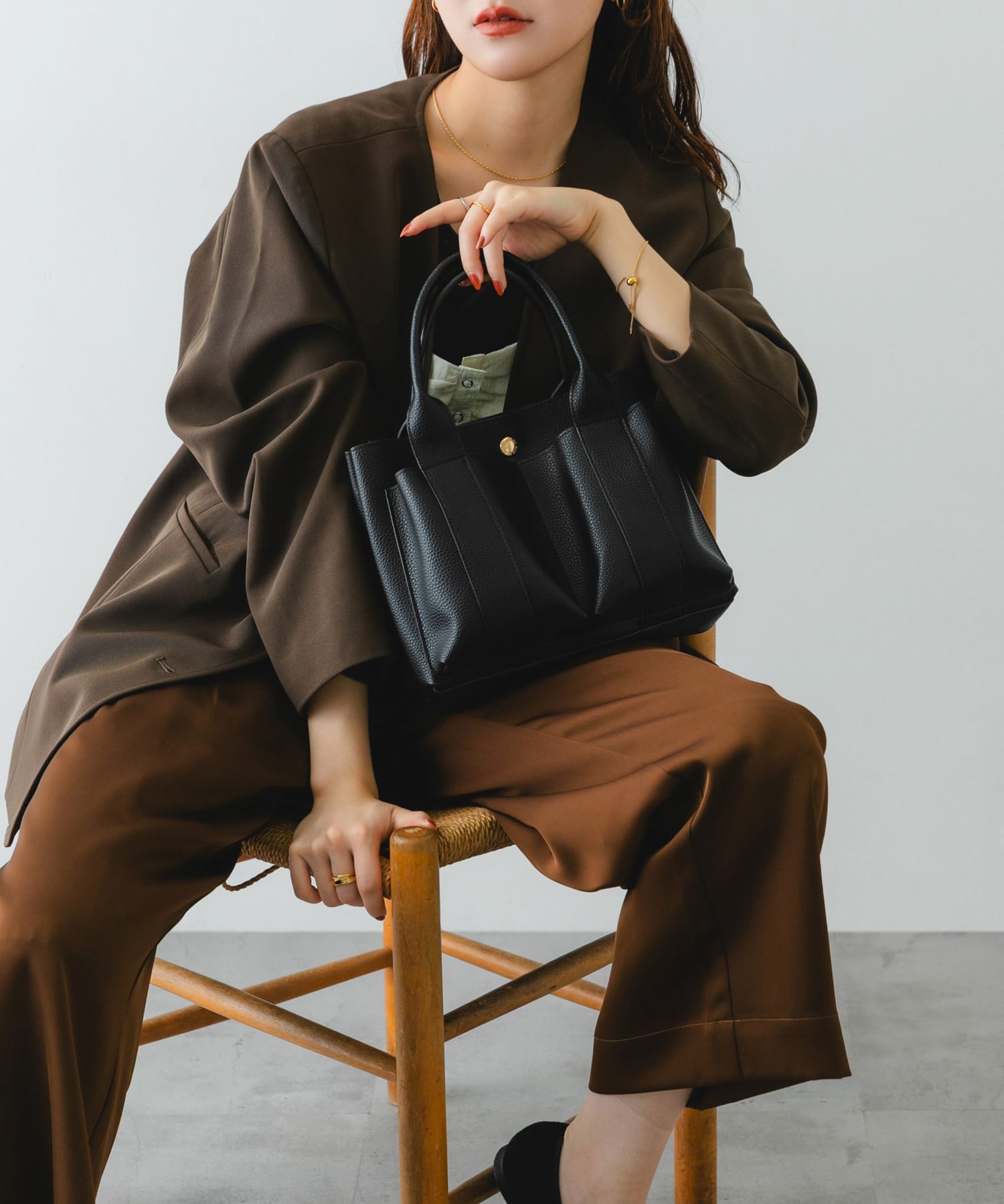 プチダブルポケットトートバッグ BLACK one