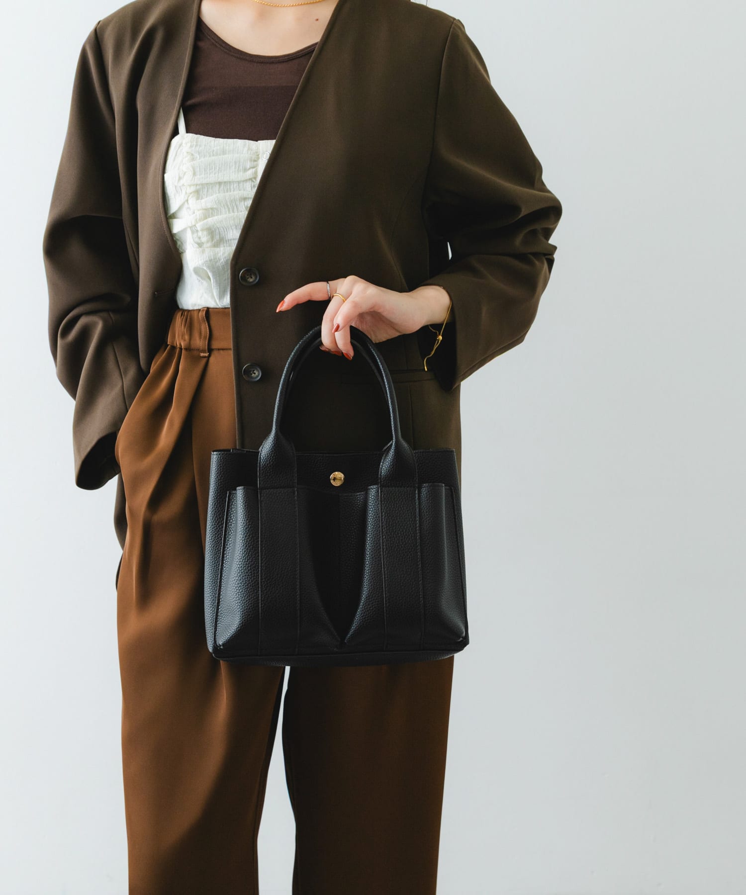 プチダブルポケットトートバッグ BLACK one