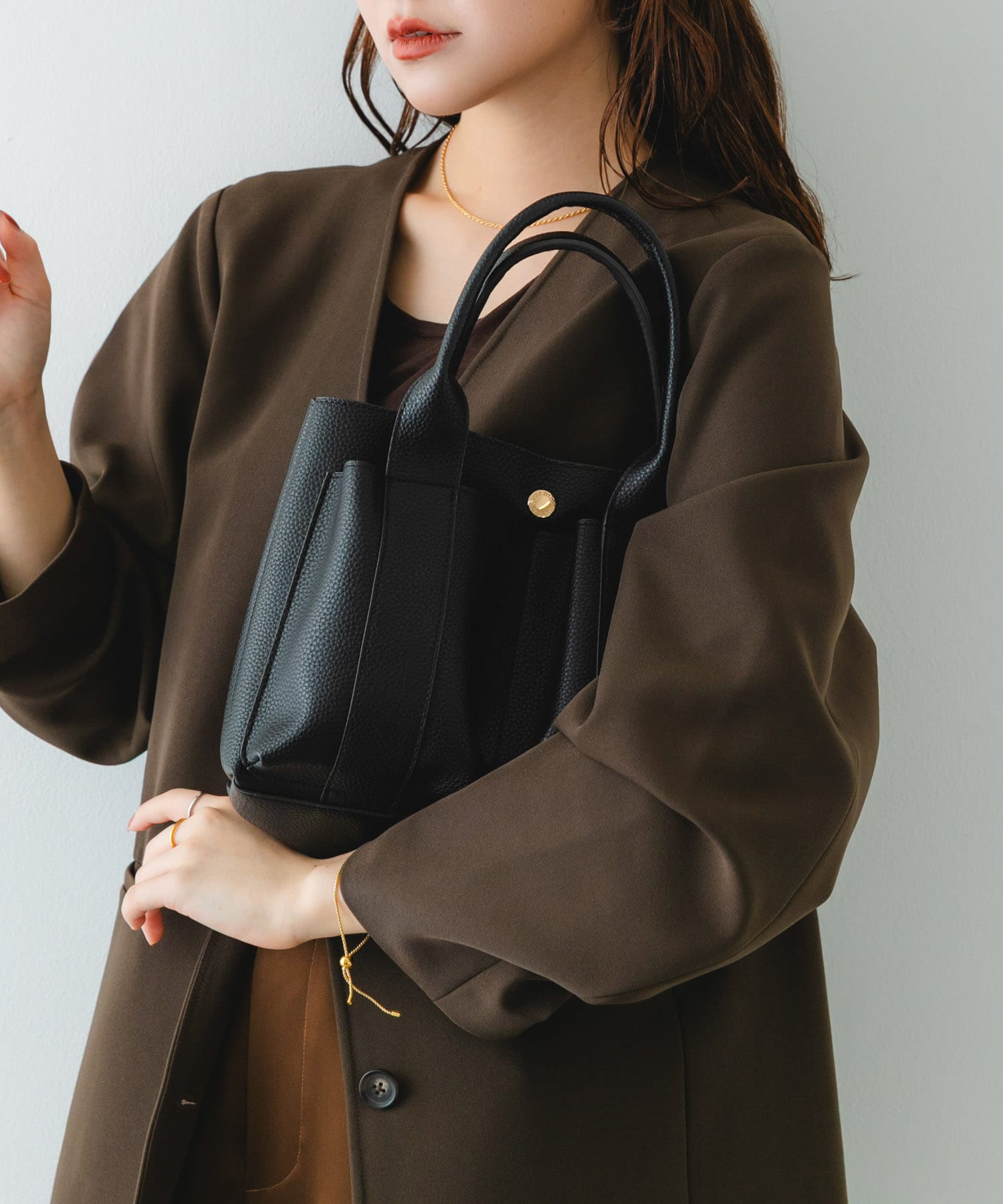 プチダブルポケットトートバッグ BLACK one