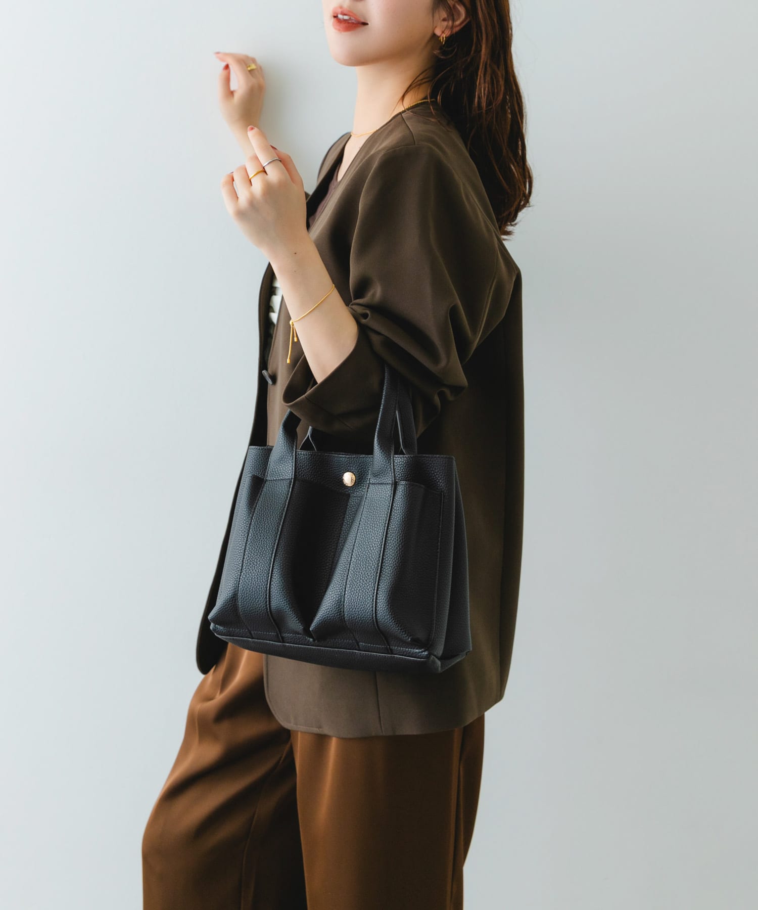 プチダブルポケットトートバッグ BLACK one