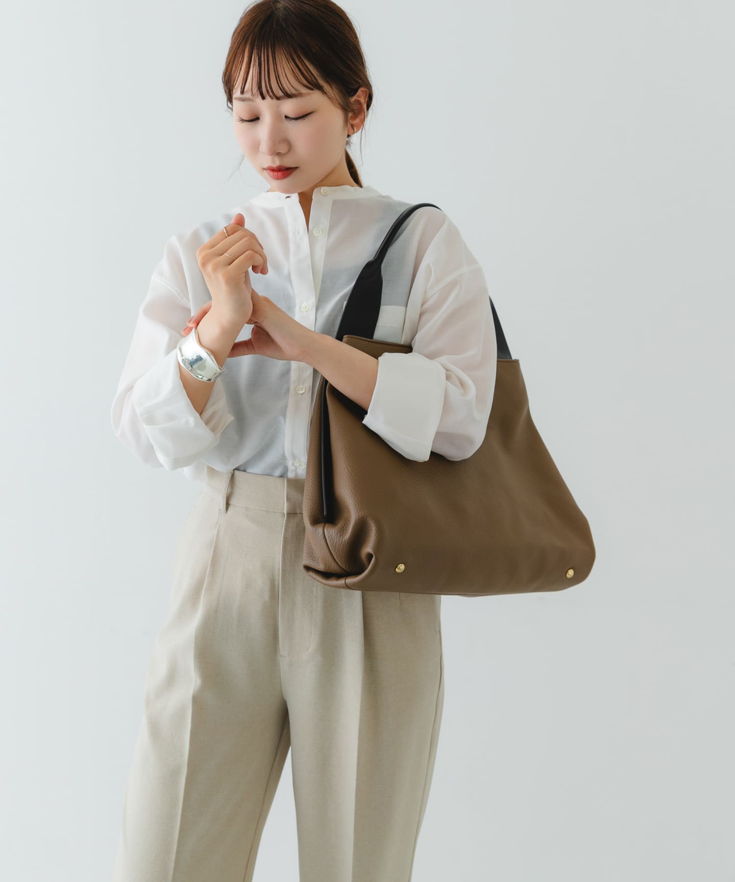 ワンハンドルサンカクトートバッグ MOCHA one