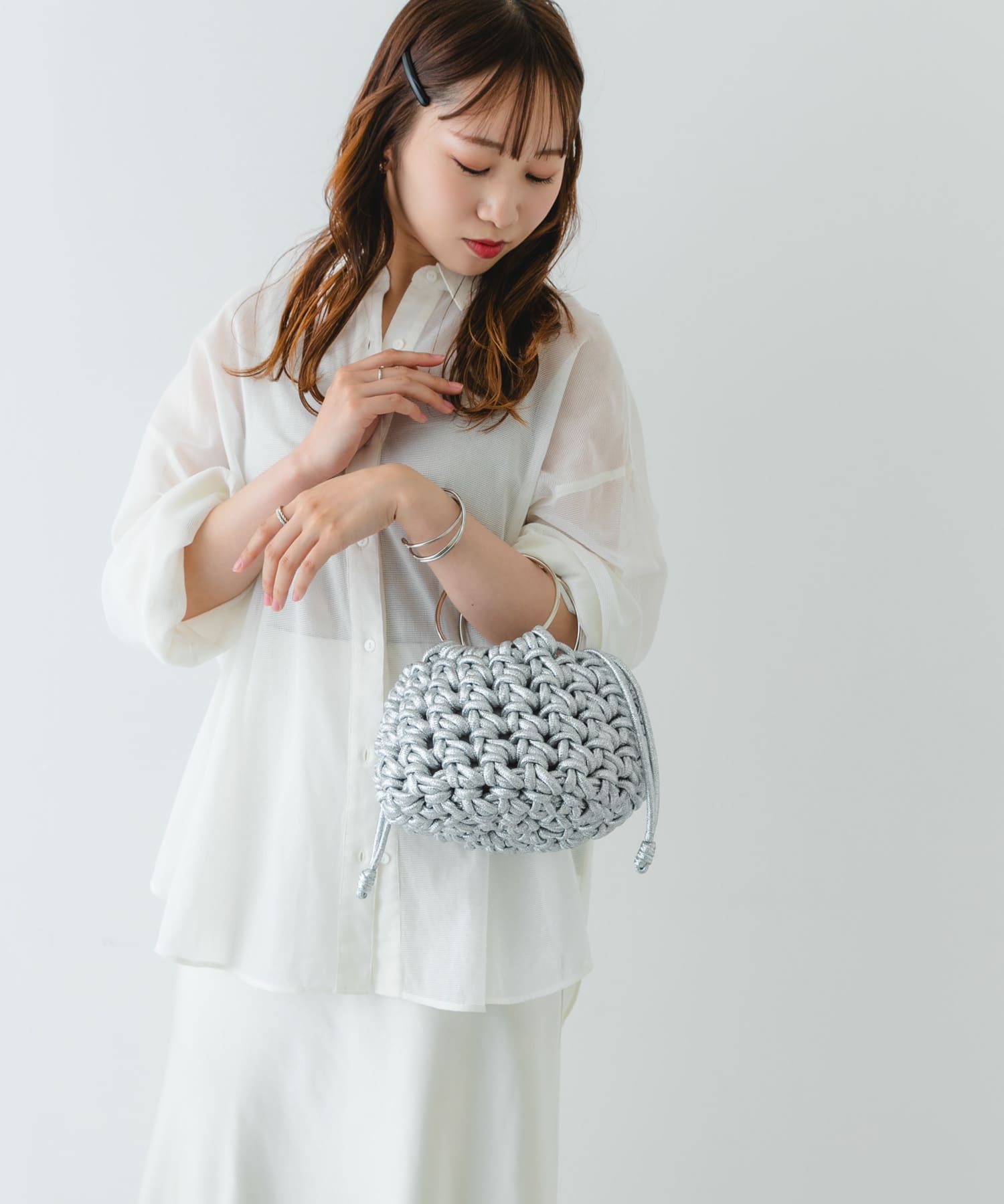 編み込みリングバッグ SILVER one