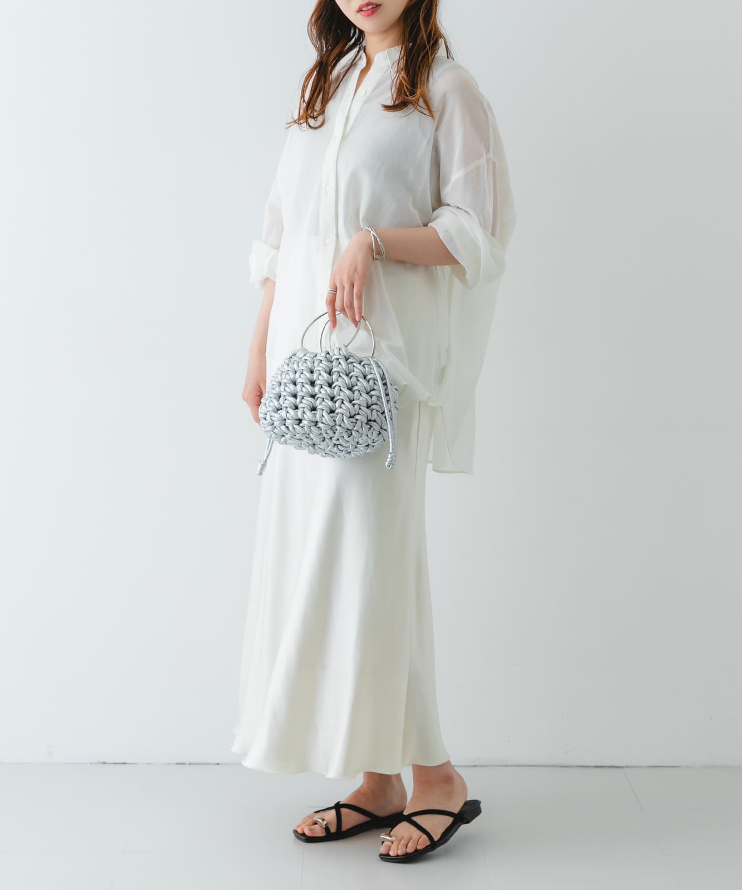 編み込みリングバッグ SILVER one