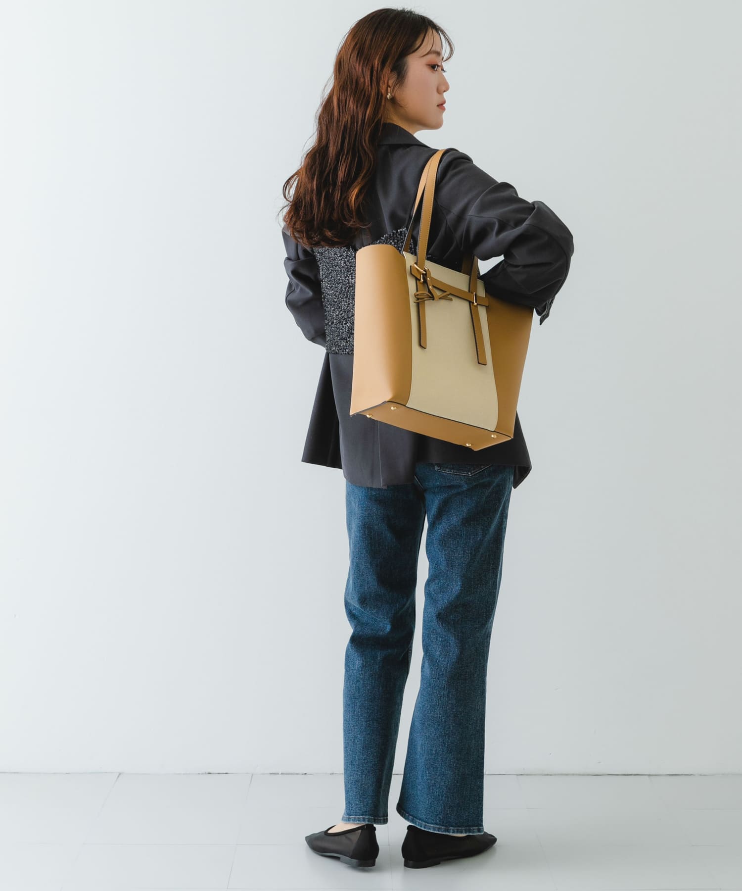 キャンバスライクチャームトートバッグ BEIGE one