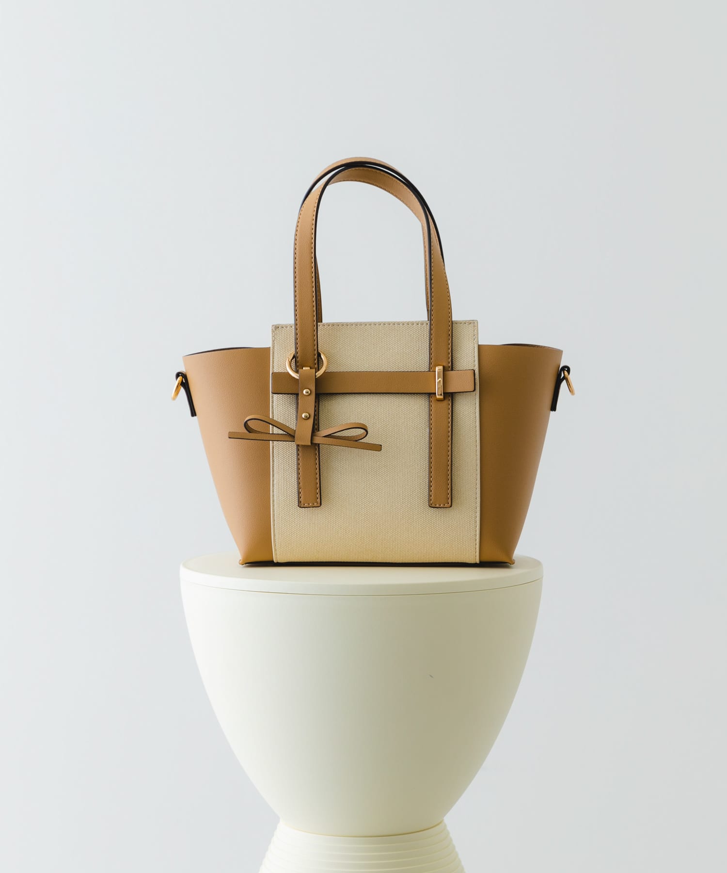 ミニキャンバスライクチャームトートバッグ BEIGE one