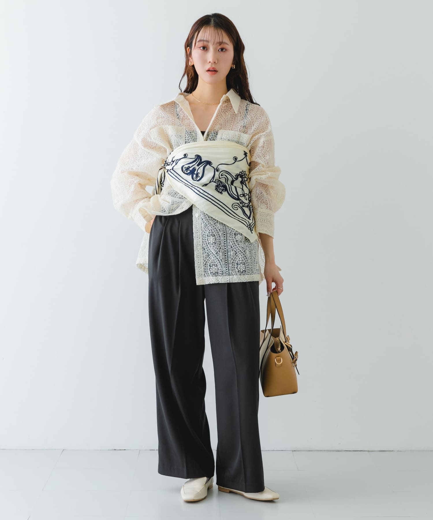 ミニキャンバスライクチャームトートバッグ BEIGE one